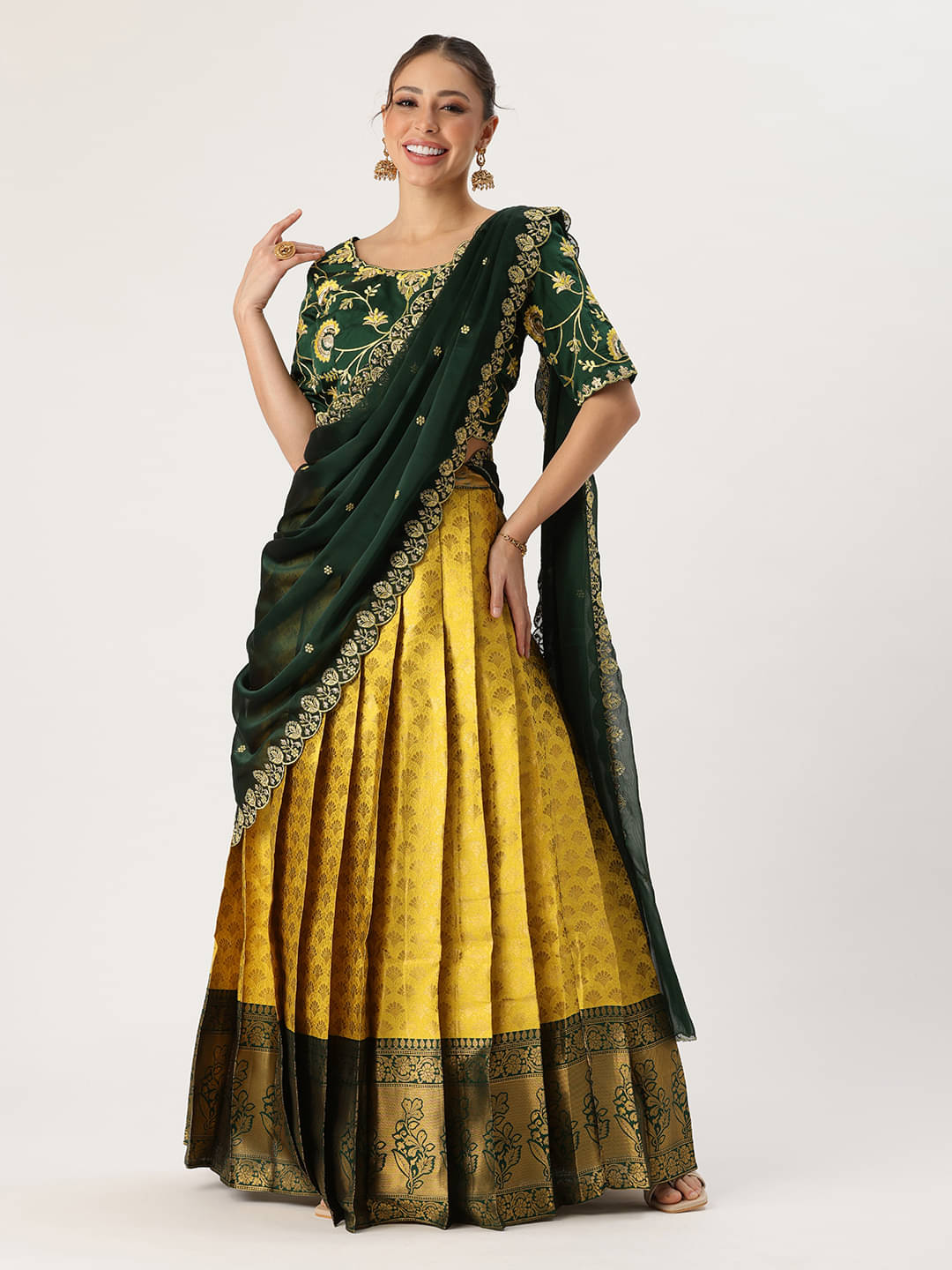 Fabcartz Women Jacquard Flared Semi Stitched Lehenga Choli ( Yellow ) Fabcartz Women Jacquard Flared Semi Stitched Lehenga Choli ( Yellow )
