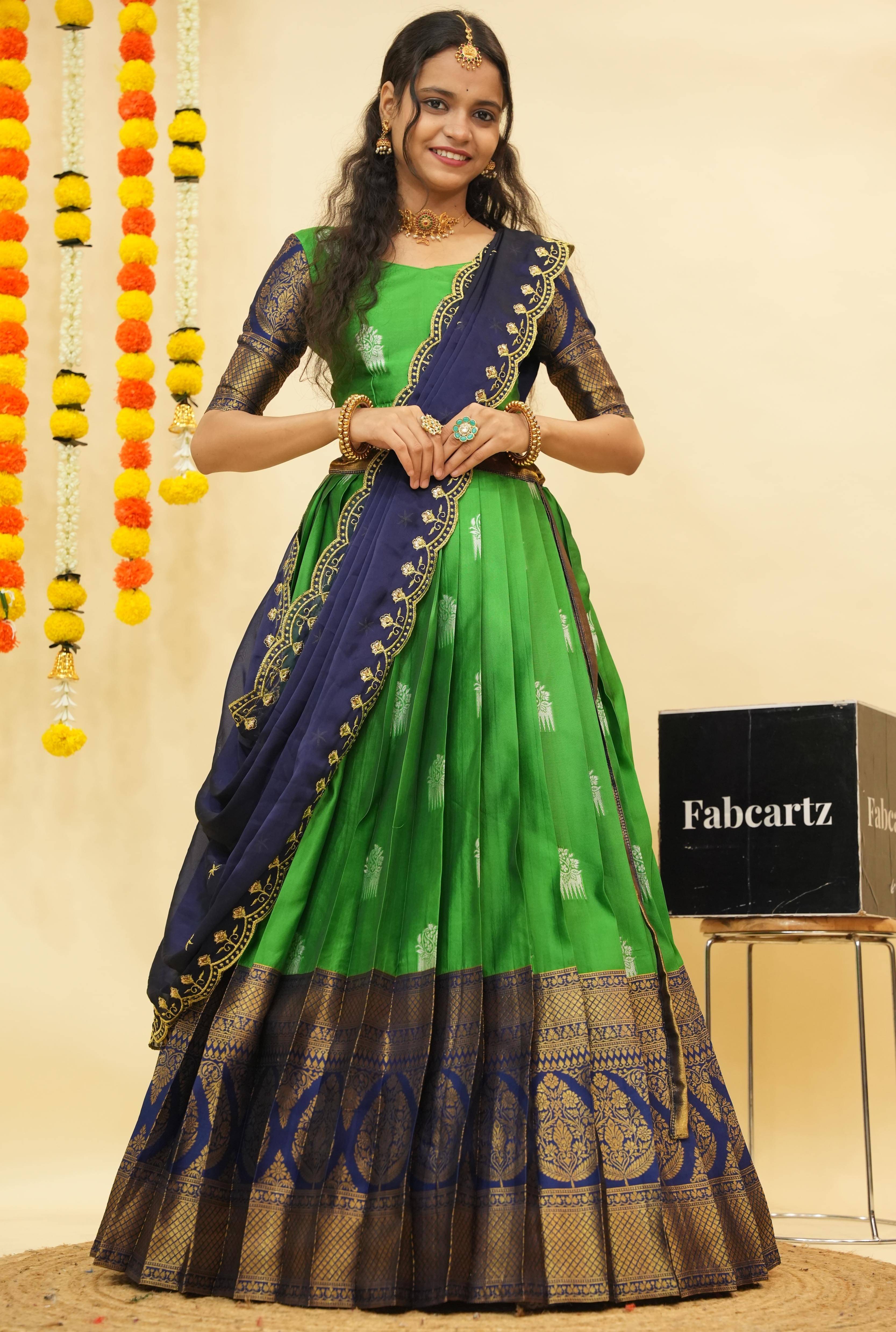 Fabcartz Women Jacquard Flared Semi Stitched Lehenga Choli ( Green ) Fabcartz Women Jacquard Flared Semi Stitched Lehenga Choli ( Green )