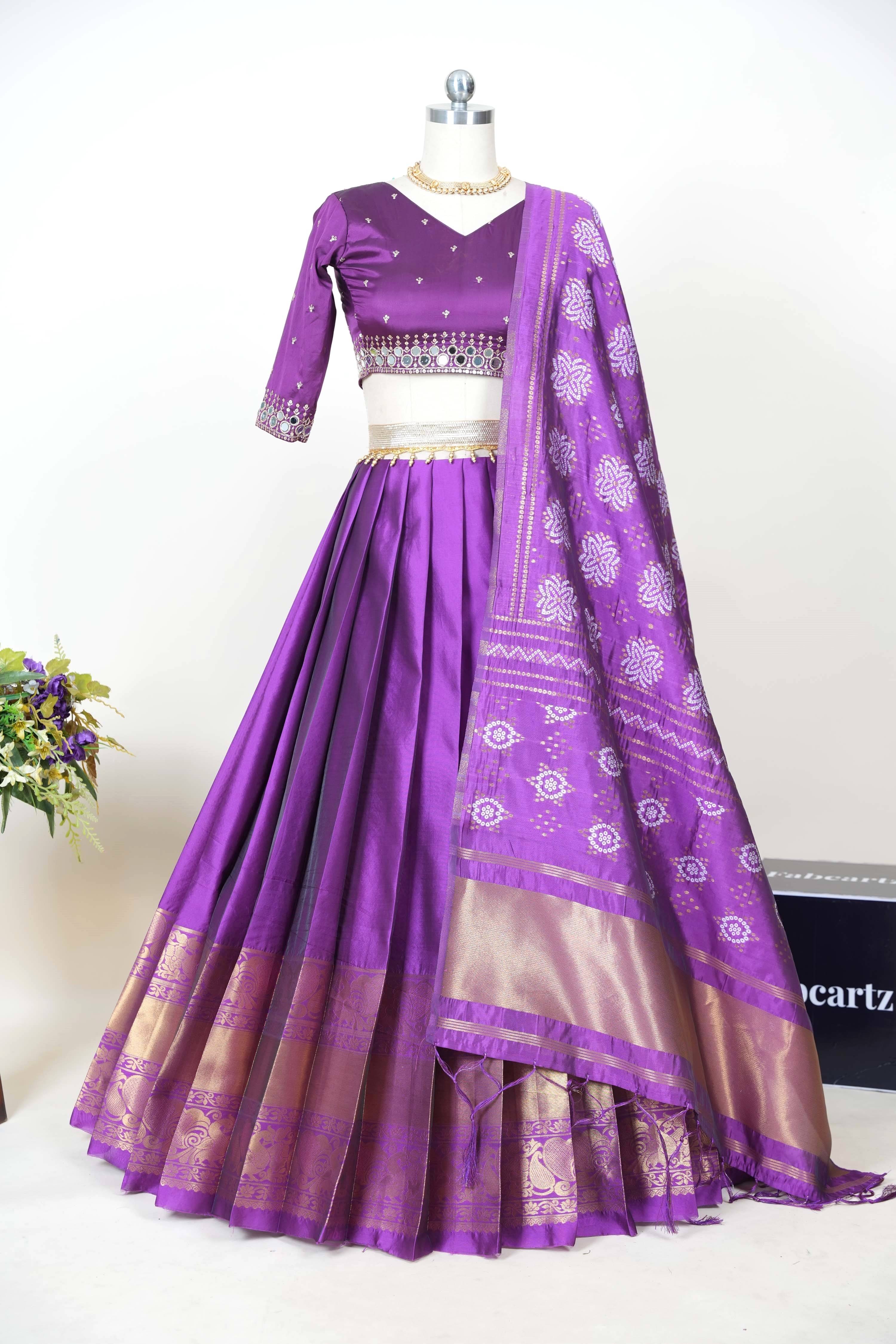 Fabcartz Women Jacquard Flared Semi Stitched Lehenga Choli ( Purple ) Fabcartz Women Jacquard Flared Semi Stitched Lehenga Choli ( Purple )