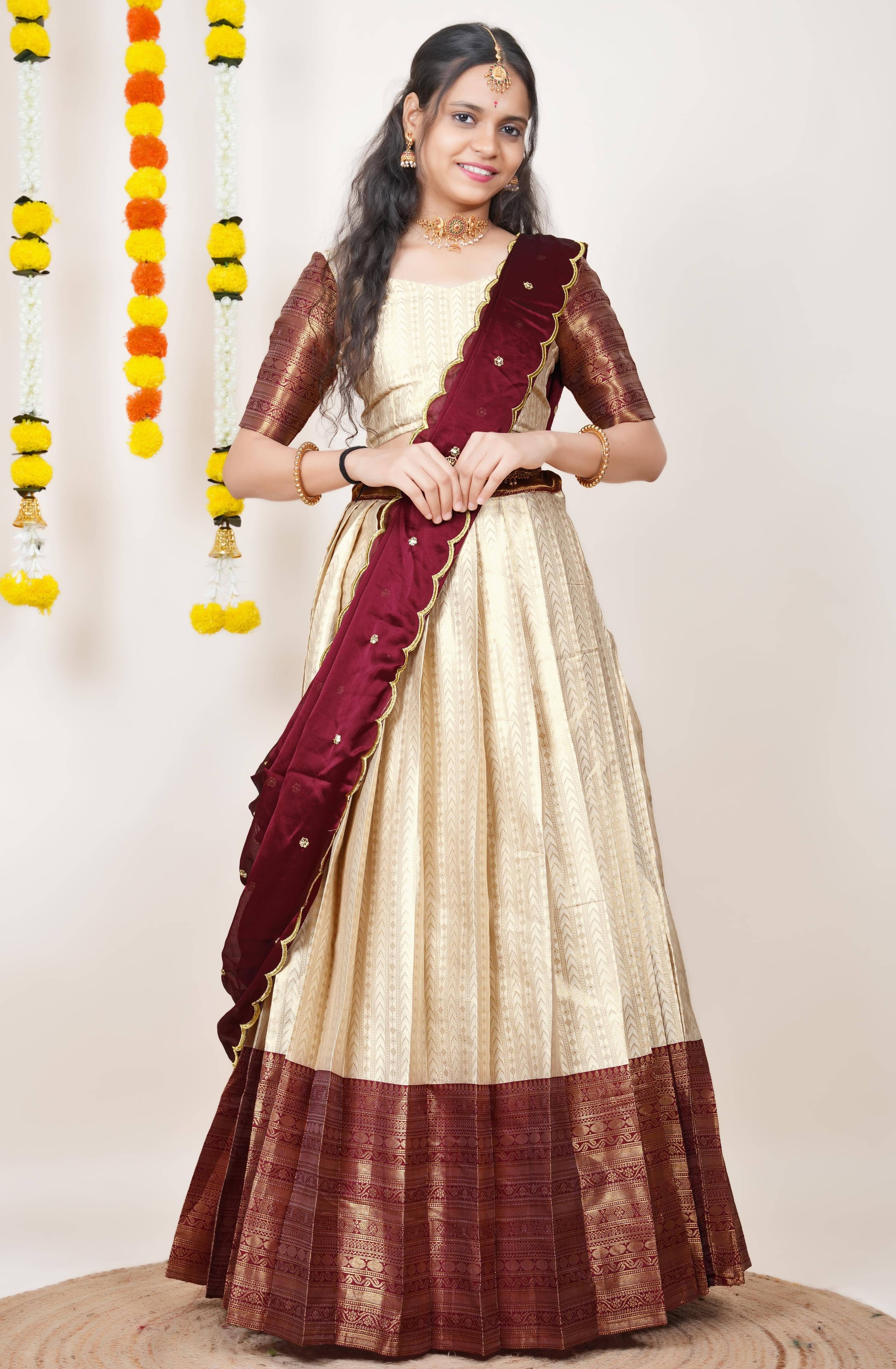     			Fabcartz Women Jacquard Flared Unstitched Lehenga Choli ( Maroon )