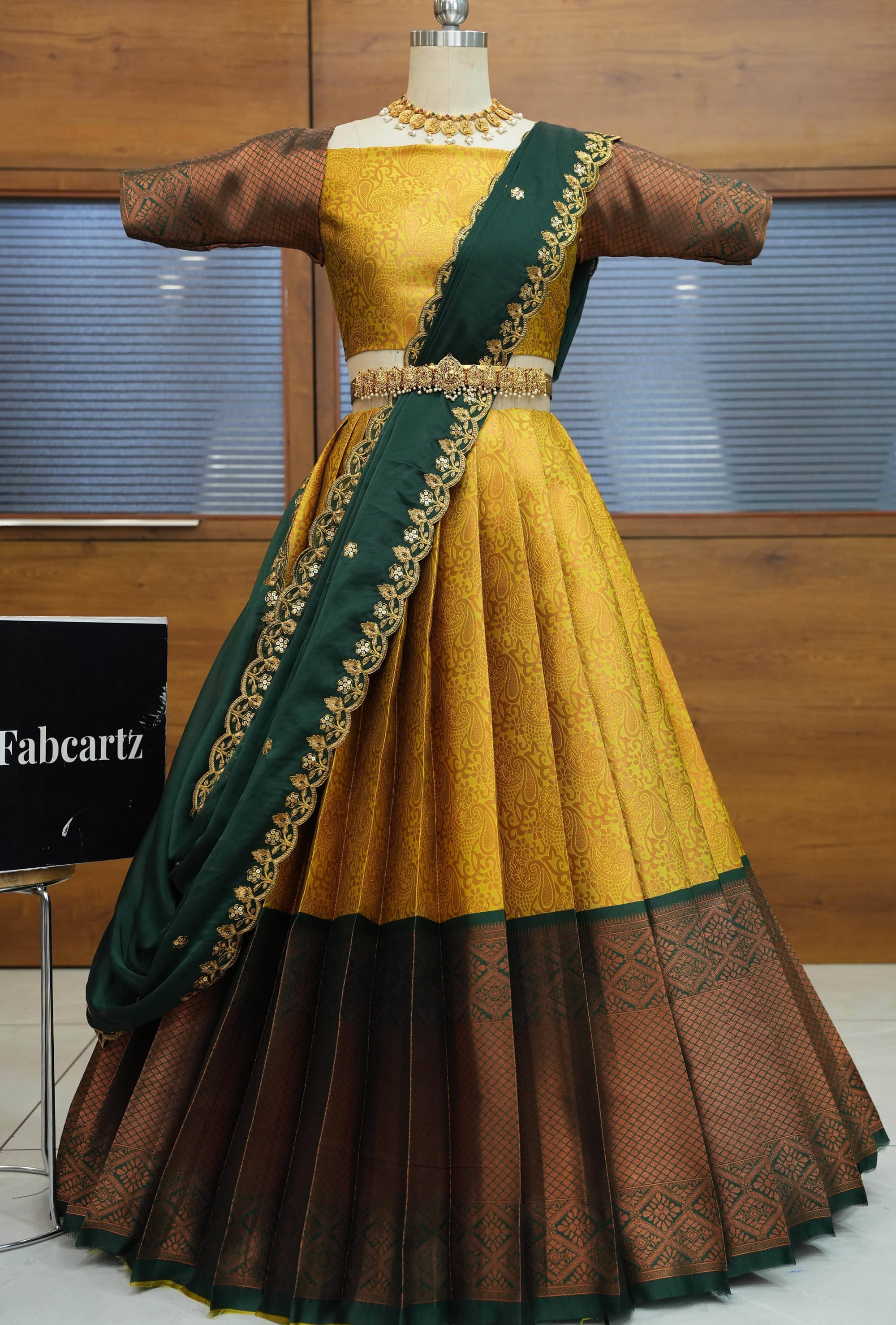 Fabcartz Women Jacquard Flared Unstitched Lehenga Choli ( Yellow ) Fabcartz Women Jacquard Flared Unstitched Lehenga Choli ( Yellow )
