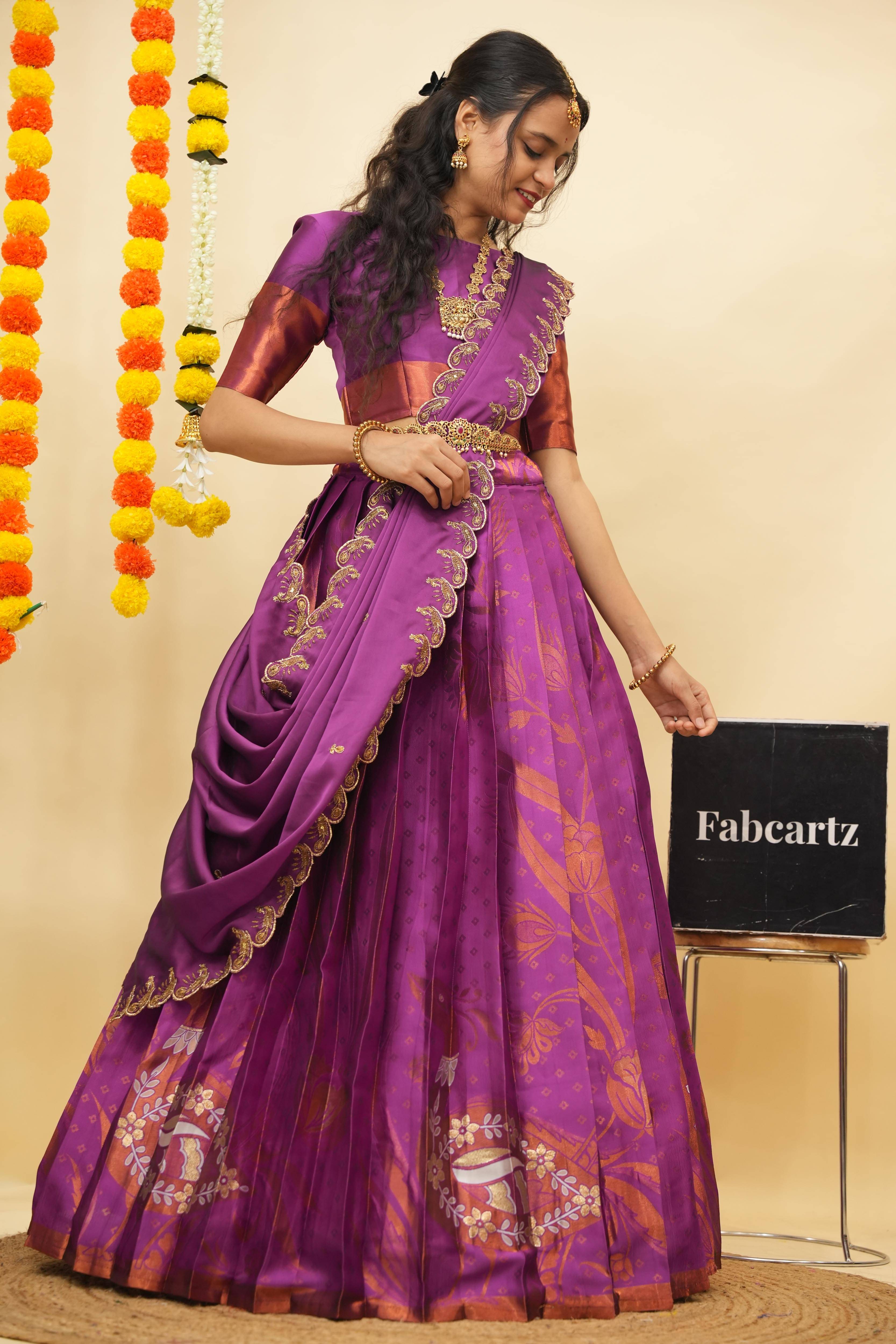 Fabcartz Women Jacquard Flared Unstitched Lehenga Choli ( Purple ) Fabcartz Women Jacquard Flared Unstitched Lehenga Choli ( Purple )