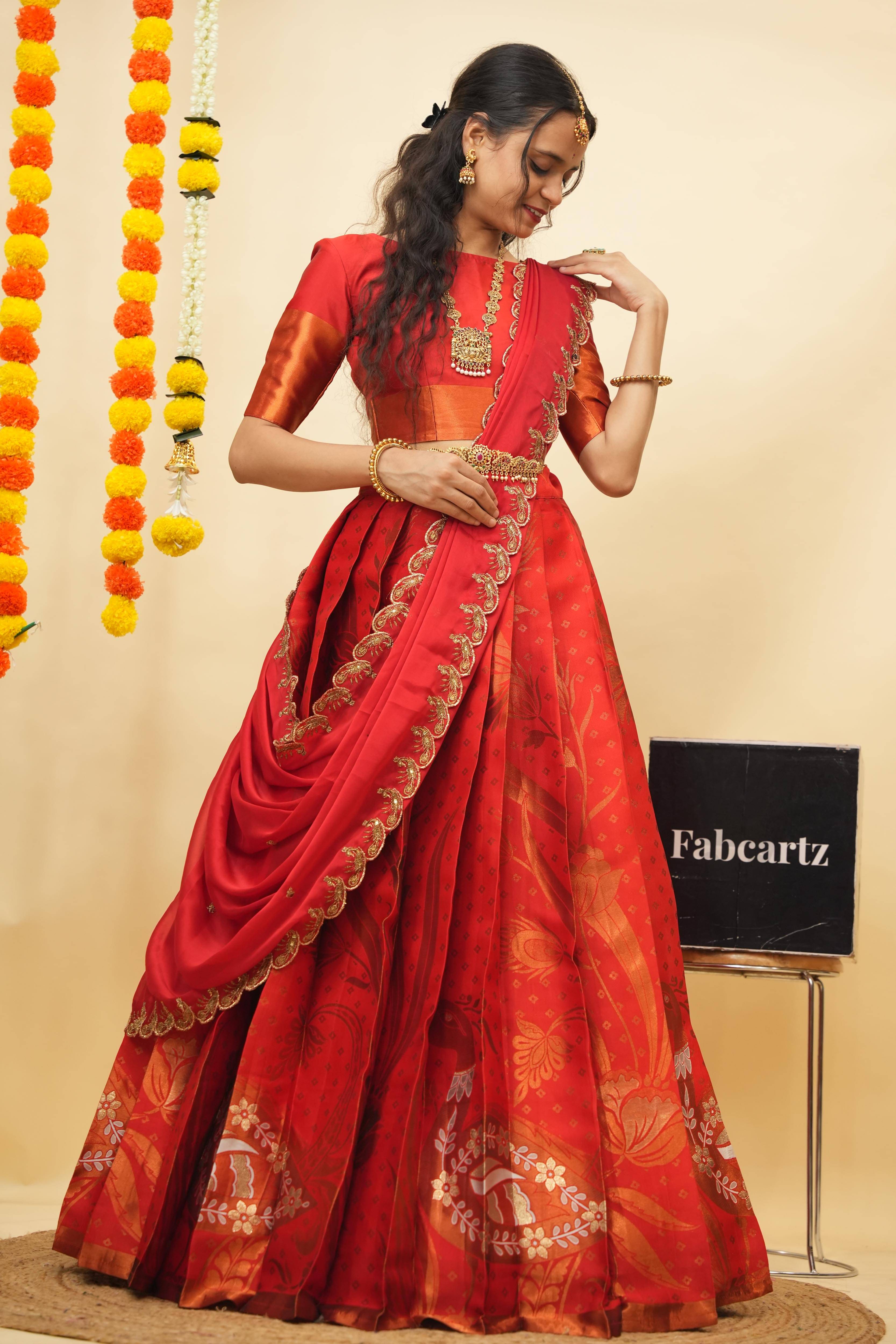 Fabcartz Women Jacquard Flared Unstitched Lehenga Choli ( Green )     			Fabcartz Women Jacquard Flared Unstitched Lehenga Choli ( Green )