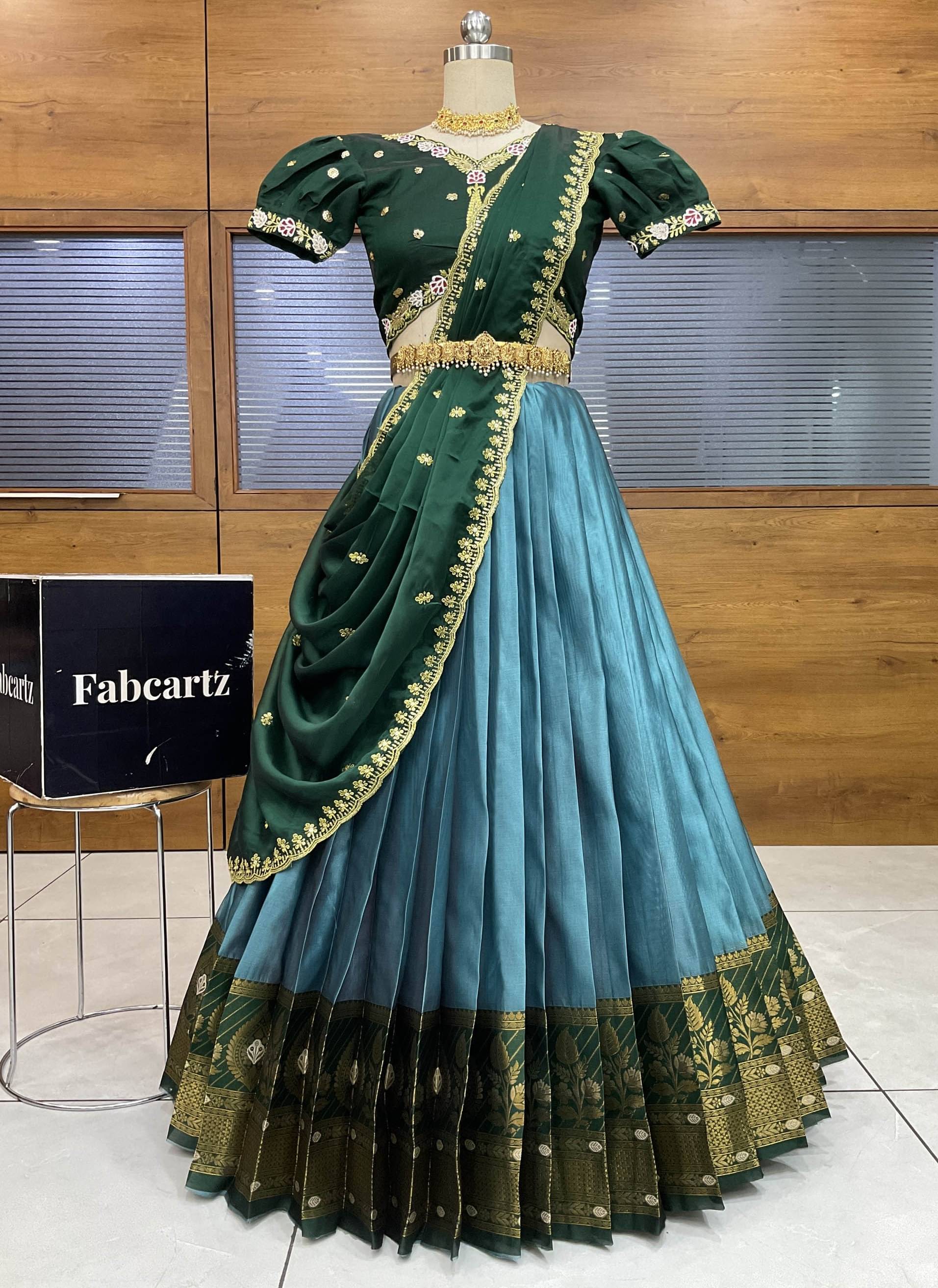 Fabcartz Women Jacquard Flared Unstitched Lehenga Choli ( Blue )     			Fabcartz Women Jacquard Flared Unstitched Lehenga Choli ( Blue )