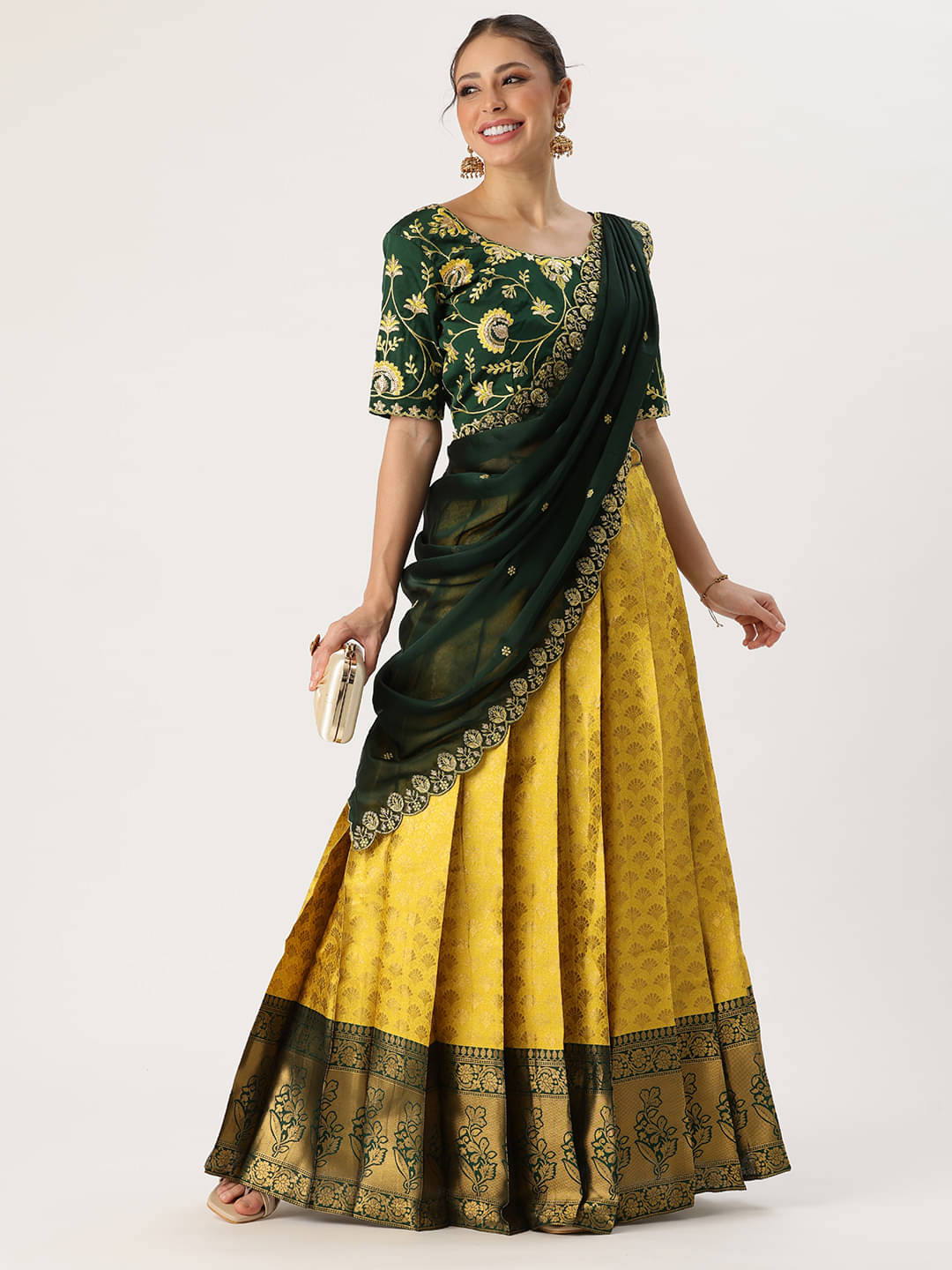 Fabcartz Women Jacquard Flared Unstitched Lehenga Choli ( Yellow ) Fabcartz Women Jacquard Flared Unstitched Lehenga Choli ( Yellow )