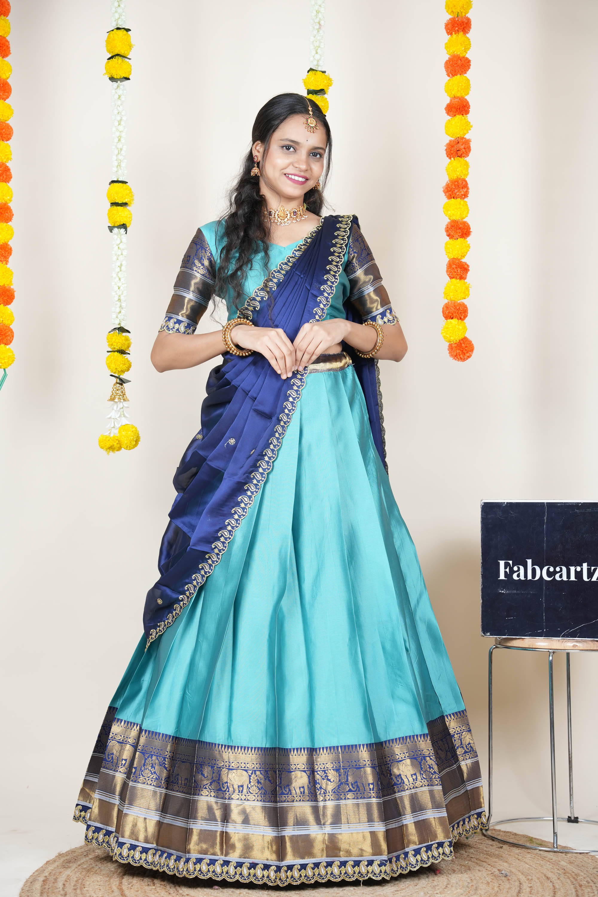 Fabcartz Women Jacquard Flared Unstitched Lehenga Choli ( Blue ) Fabcartz Women Jacquard Flared Unstitched Lehenga Choli ( Blue )