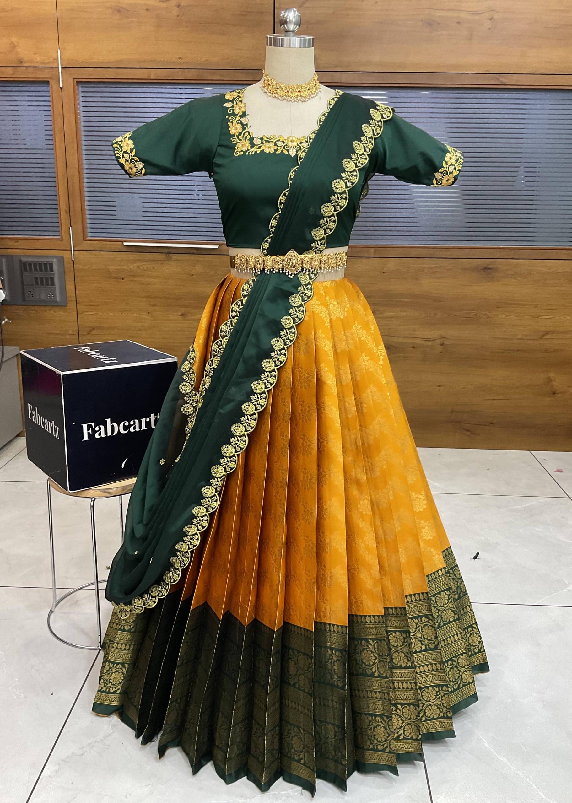 Fabcartz Women Jacquard Flared Unstitched Lehenga Choli ( Orange ) Fabcartz Women Jacquard Flared Unstitched Lehenga Choli ( Orange )