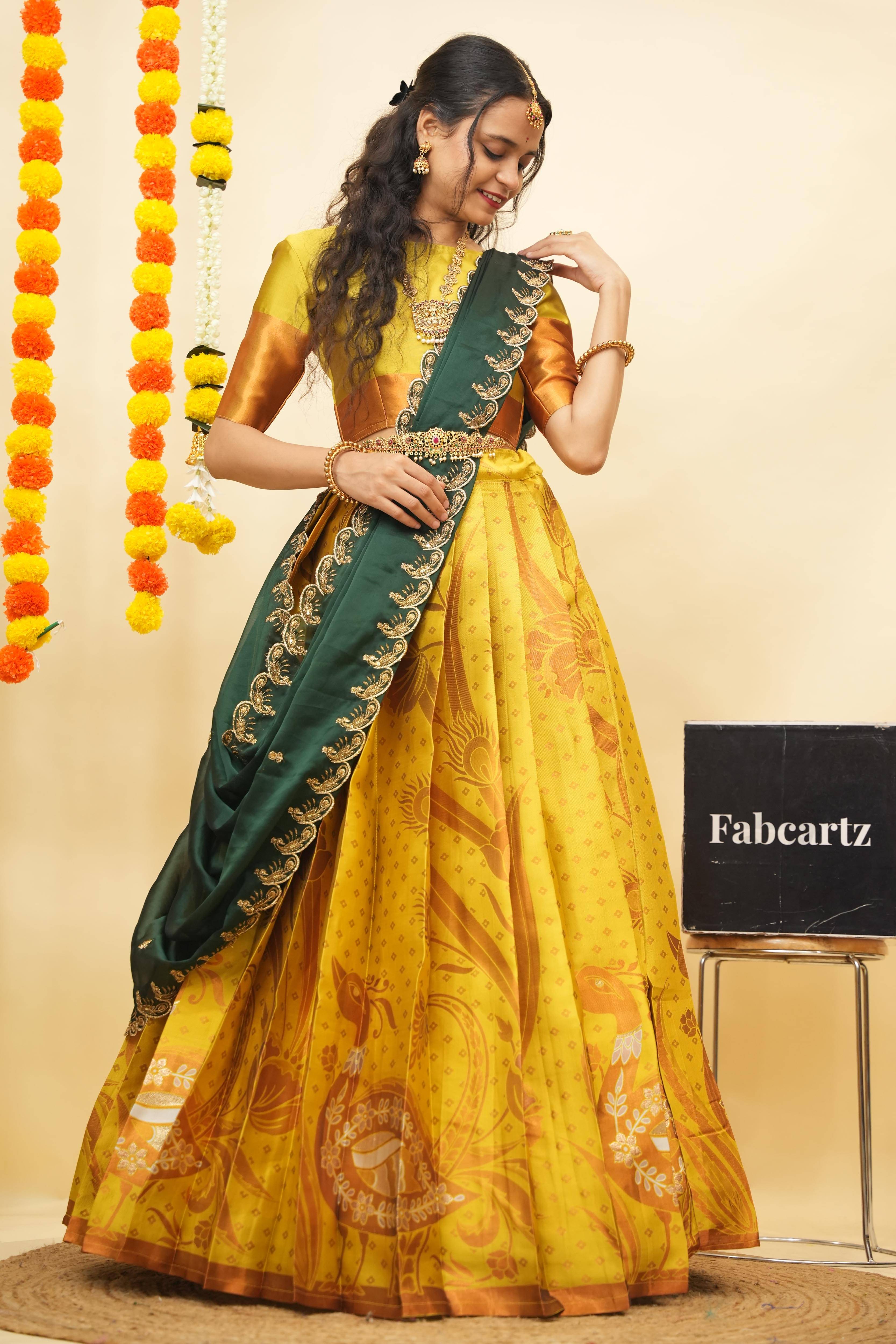 Fabcartz Women Jacquard Flared Unstitched Lehenga Choli ( Yellow ) Fabcartz Women Jacquard Flared Unstitched Lehenga Choli ( Yellow )
