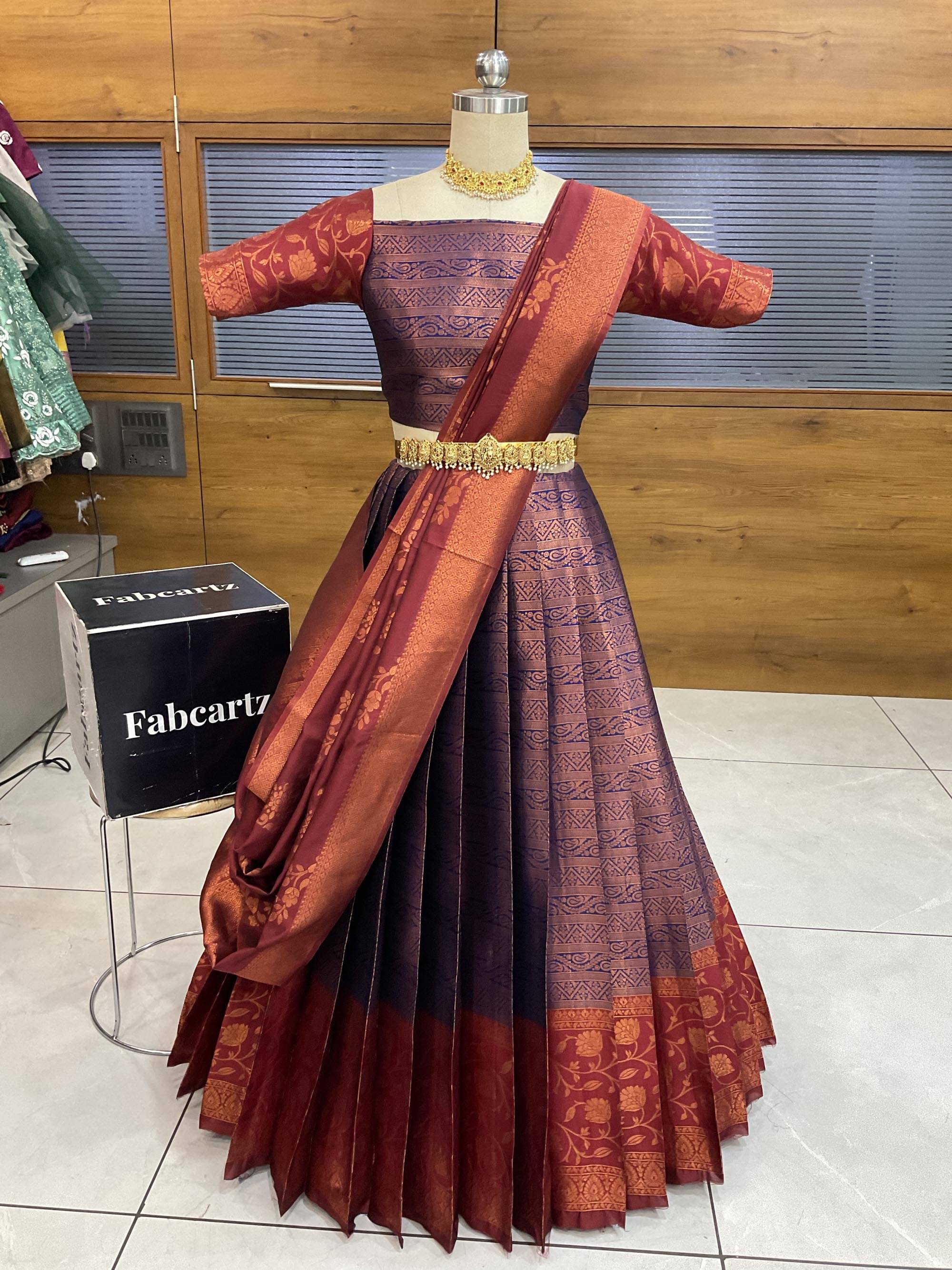 Fabcartz Women Jacquard Flared Unstitched Lehenga Choli ( Navy )     			Fabcartz Women Jacquard Flared Unstitched Lehenga Choli ( Navy )
