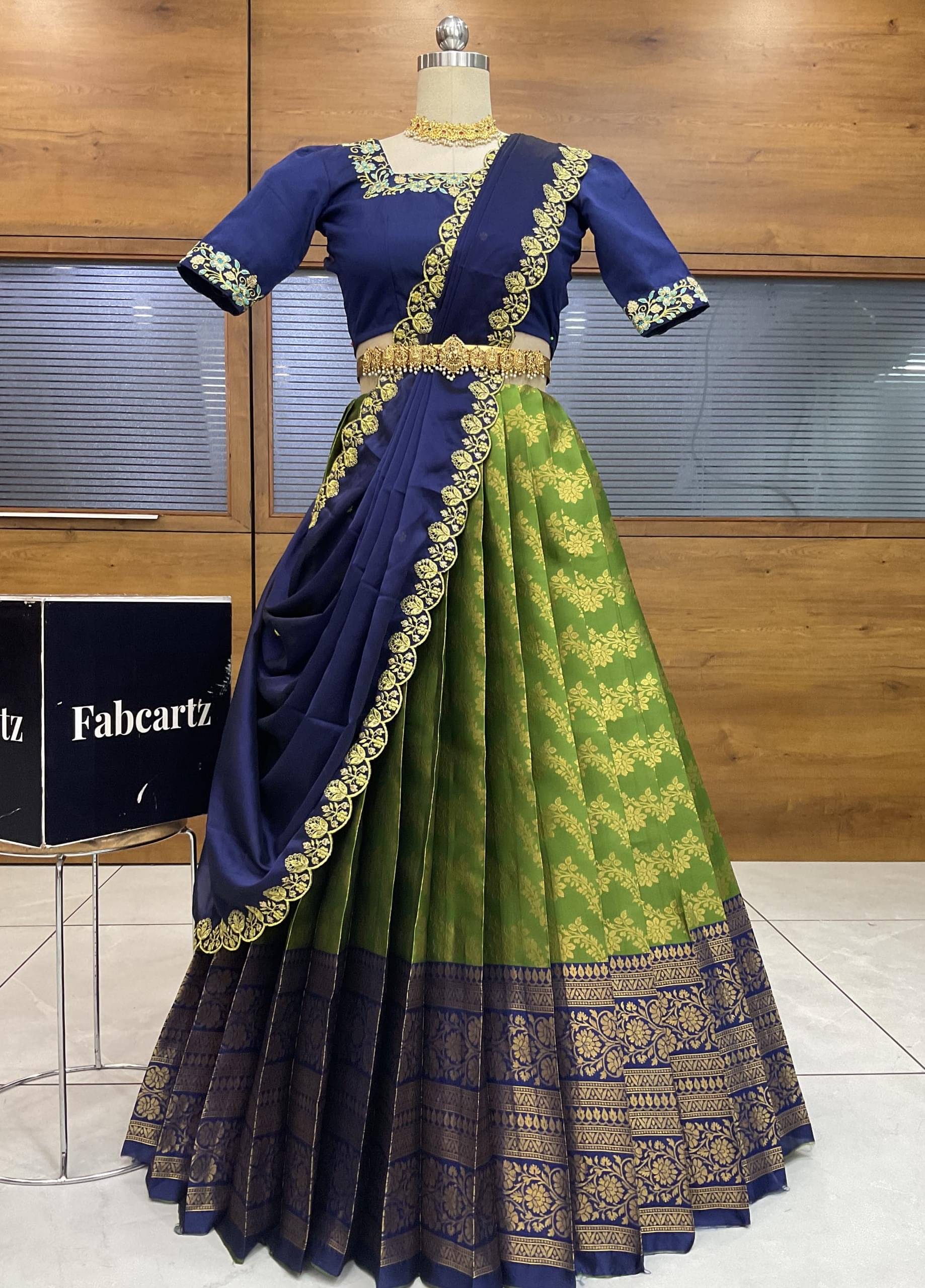Fabcartz Women Jacquard Flared Unstitched Lehenga Choli ( Green ) Fabcartz Women Jacquard Flared Unstitched Lehenga Choli ( Green )