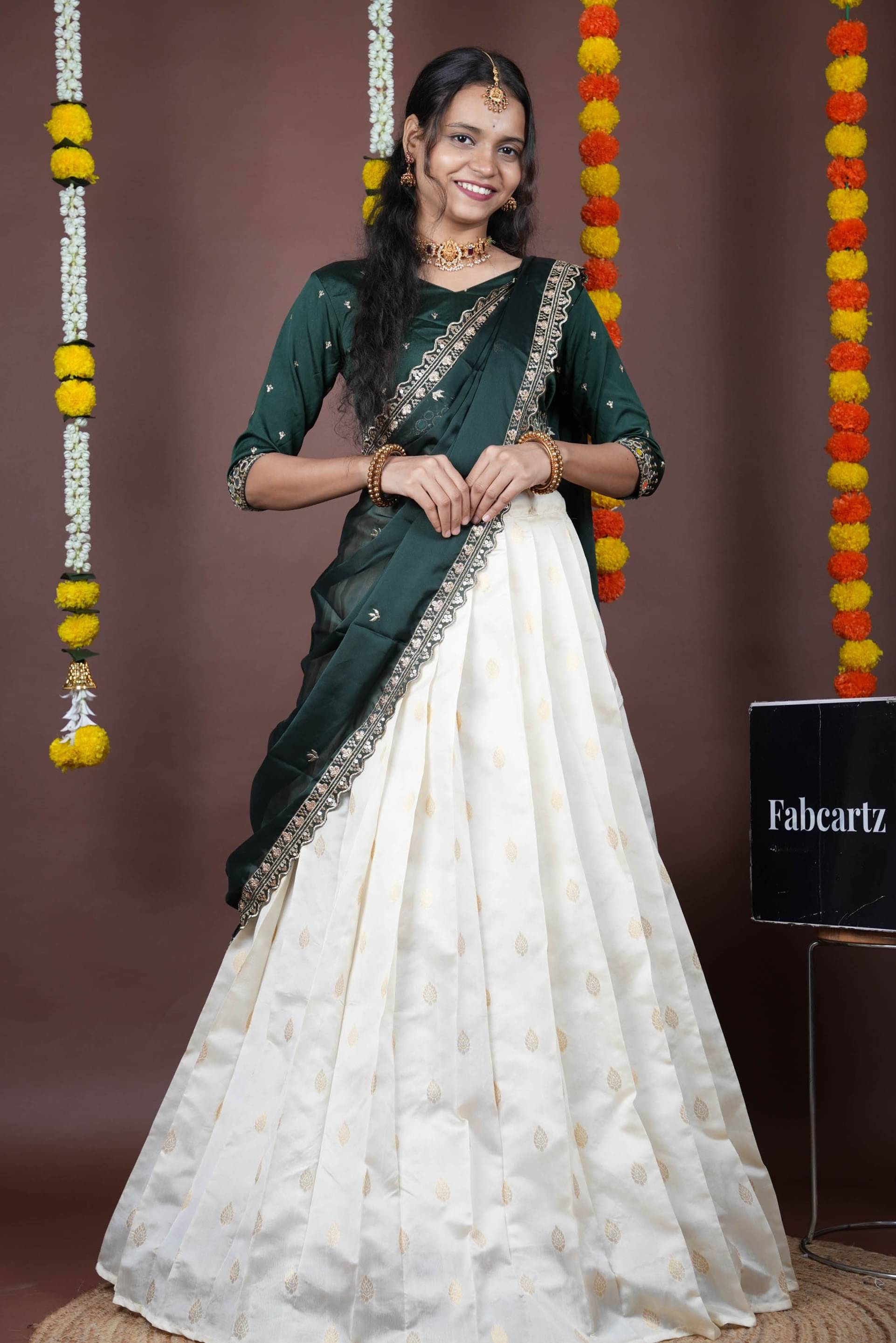 Fabcartz Women Jacquard Flared Unstitched Lehenga Choli ( Green ) Fabcartz Women Jacquard Flared Unstitched Lehenga Choli ( Green )