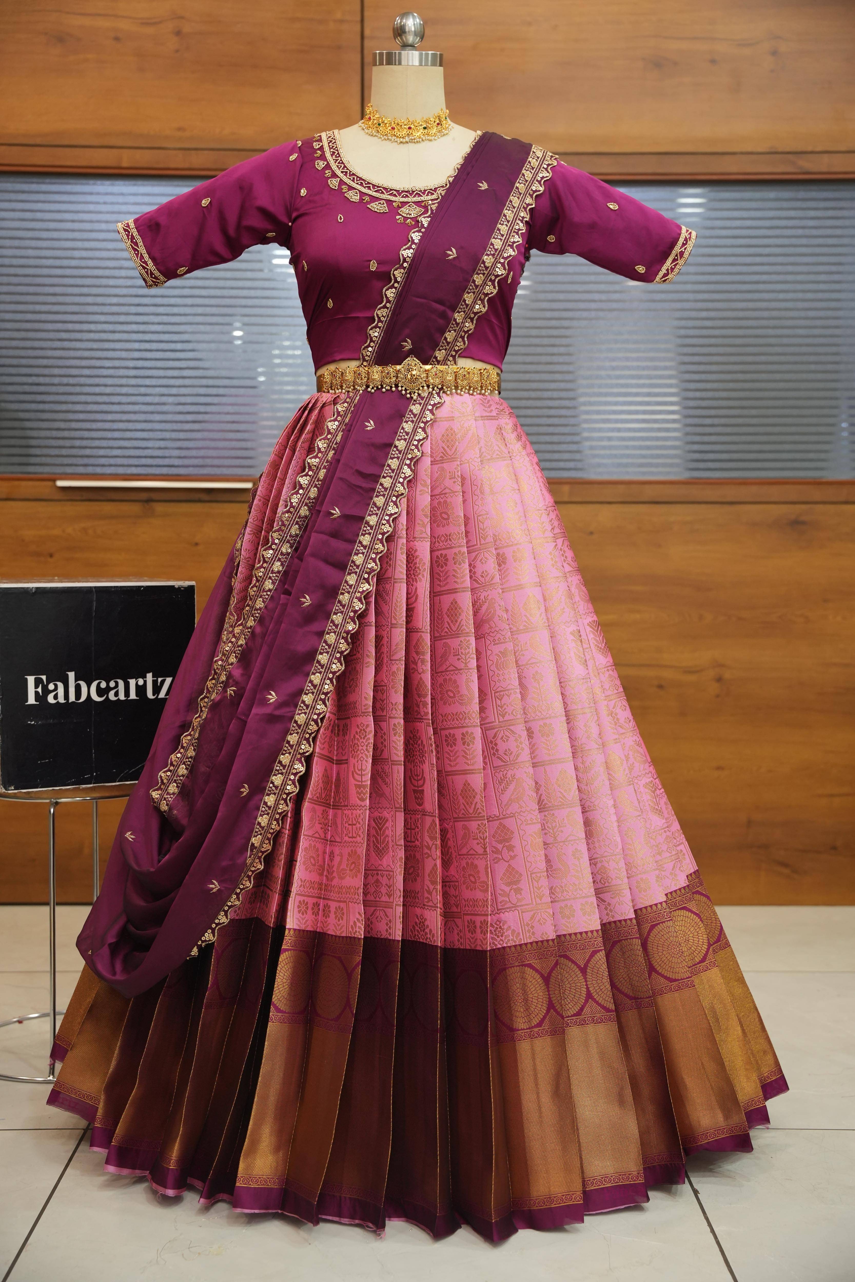 Fabcartz Women Jacquard Flared Unstitched Lehenga Choli ( Pink ) Fabcartz Women Jacquard Flared Unstitched Lehenga Choli ( Pink )