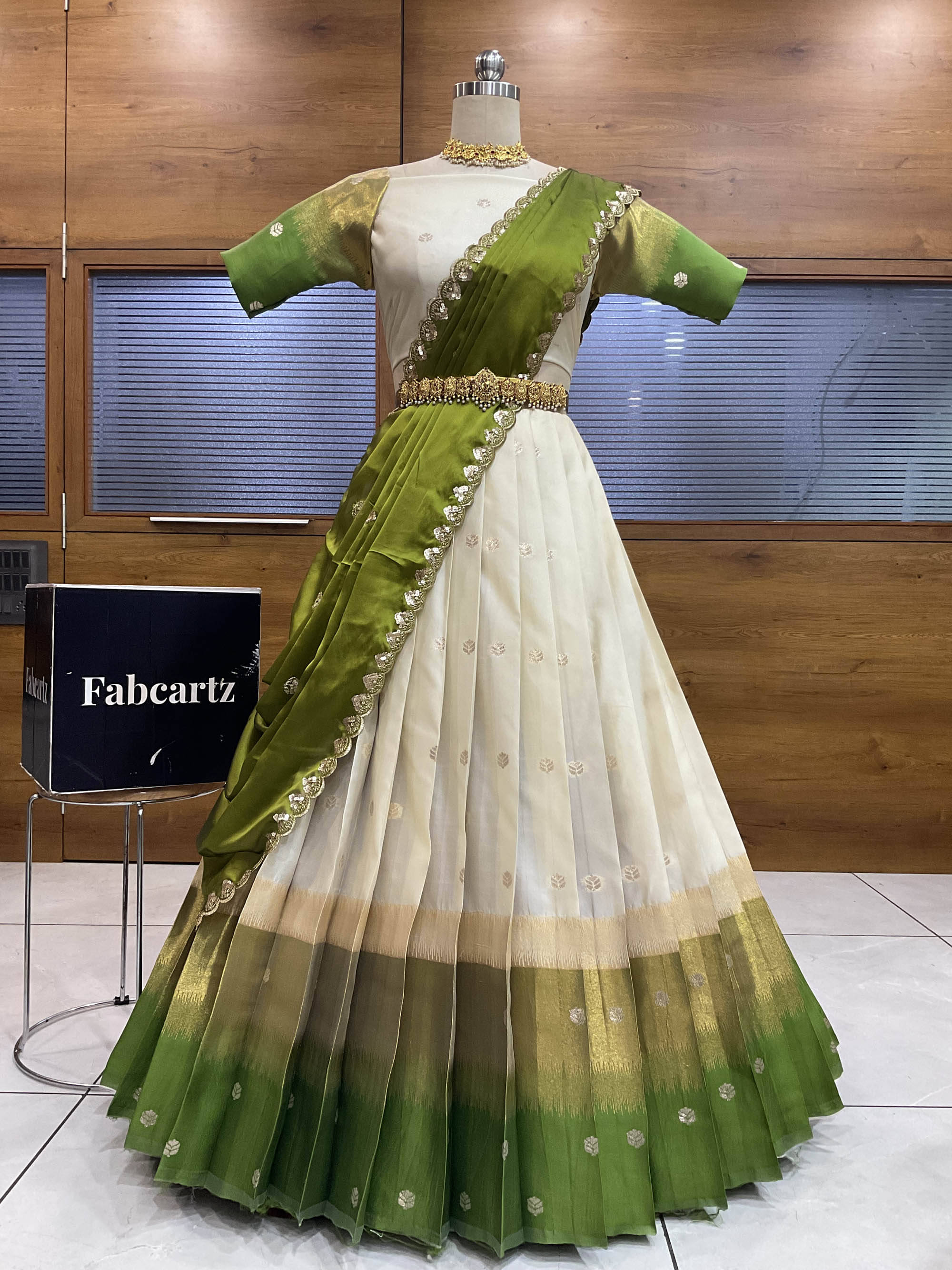 Fabcartz Women Jacquard Flared Unstitched Lehenga Choli ( Green ) Fabcartz Women Jacquard Flared Unstitched Lehenga Choli ( Green )
