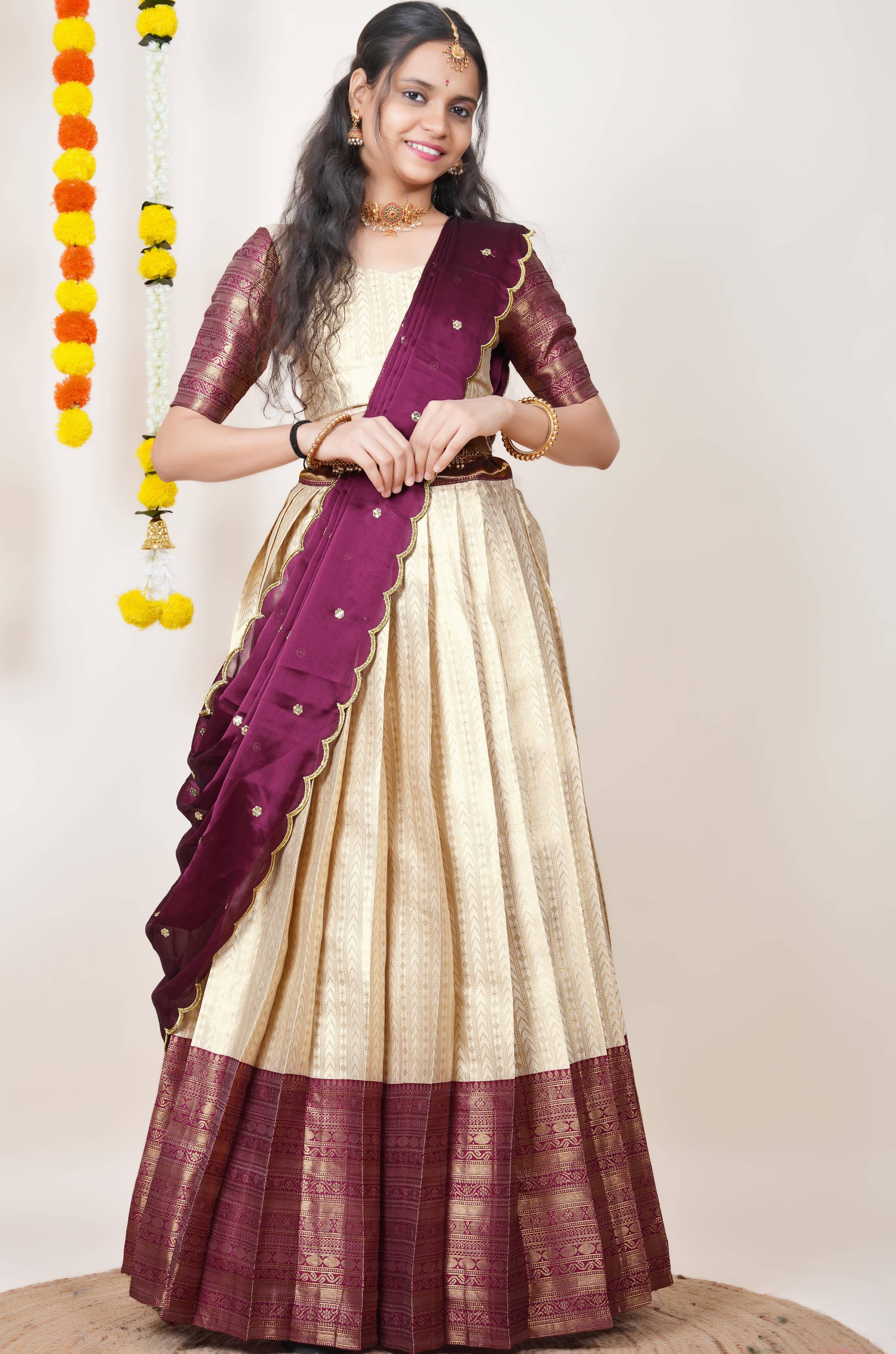 Fabcartz Women Jacquard Flared Unstitched Lehenga Choli ( Purple ) Fabcartz Women Jacquard Flared Unstitched Lehenga Choli ( Purple )