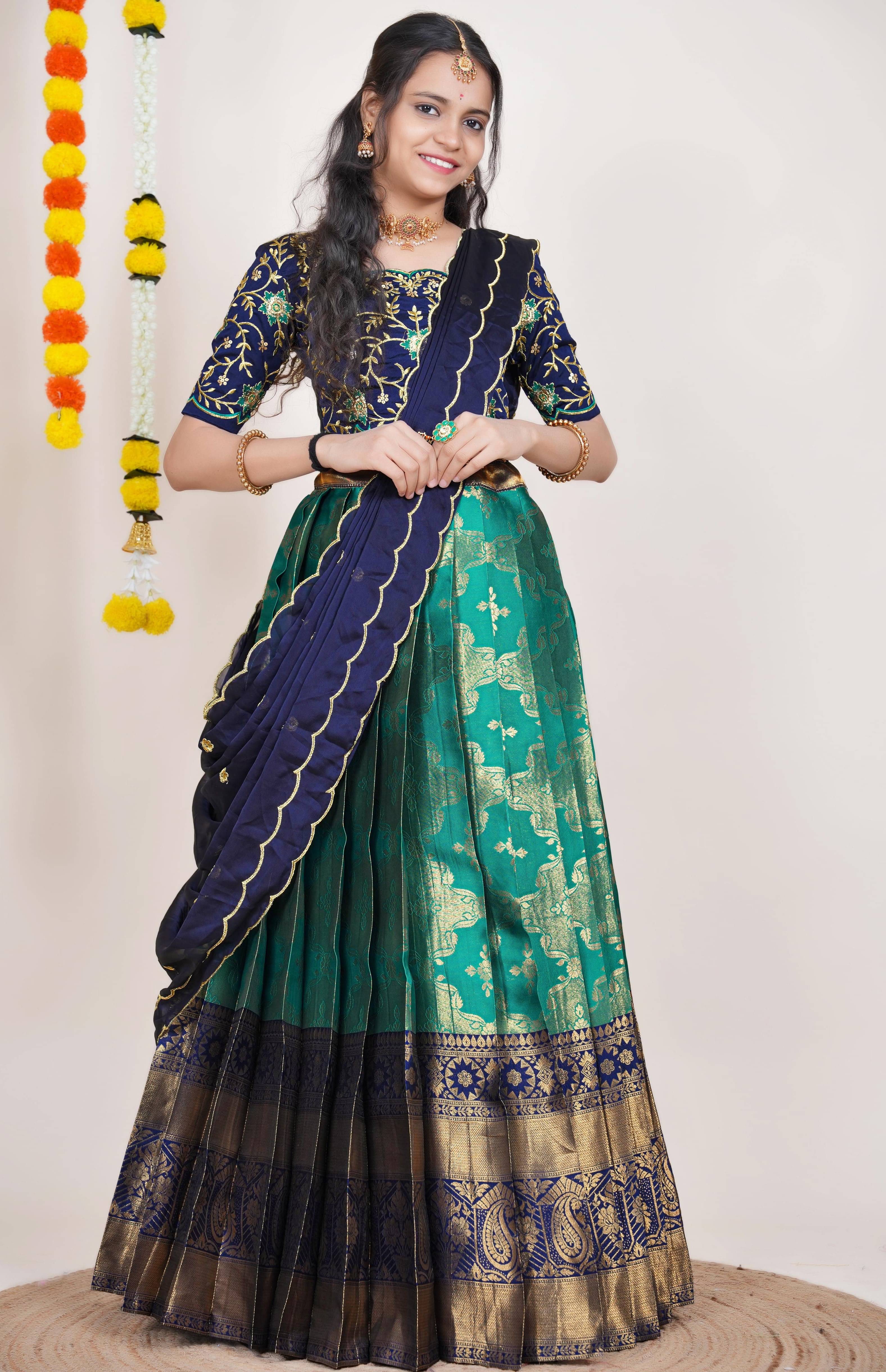 Fabcartz Women Jacquard Flared Unstitched Lehenga Choli ( Green )     			Fabcartz Women Jacquard Flared Unstitched Lehenga Choli ( Green )