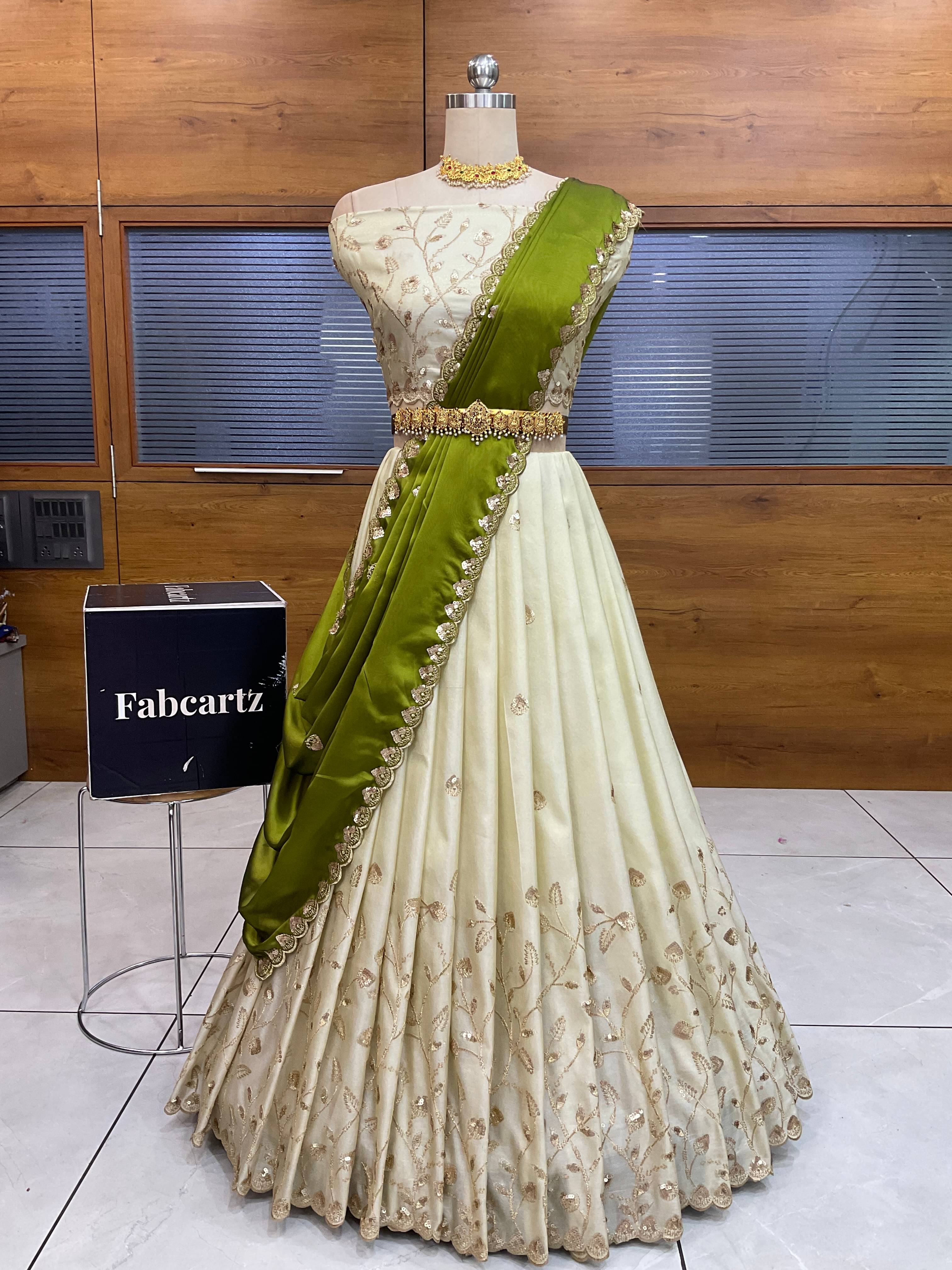 Fabcartz Women Shimmer Flared Unstitched Lehenga Choli ( Green ) Fabcartz Women Shimmer Flared Unstitched Lehenga Choli ( Green )