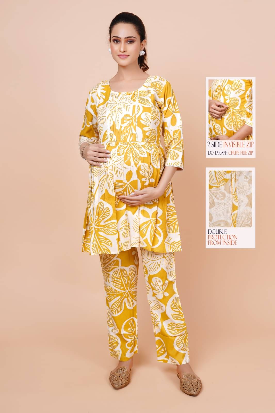 GENERIC SAURABH ENTERPRISES Rayon Printed Women Maternity Kurti with Pyjama ( Yellow ) GENERIC SAURABH ENTERPRISES Rayon Printed Women Maternity Kurti with Pyjama ( Yellow )