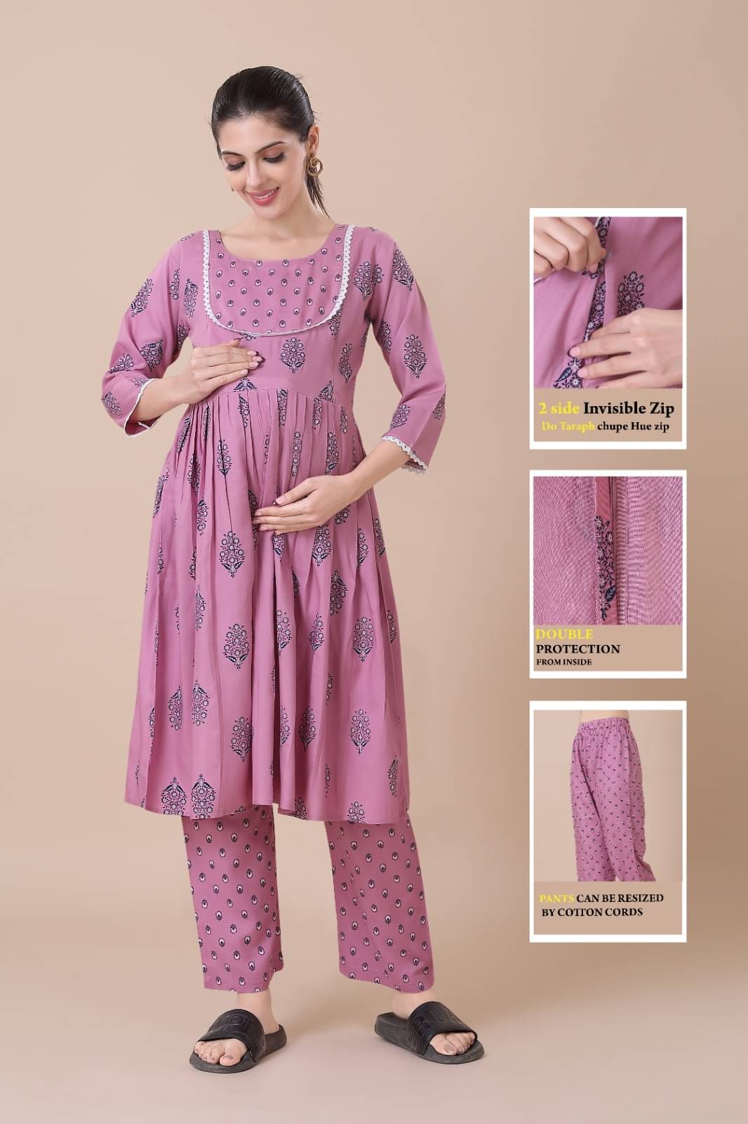 GENERIC SAURABH ENTERPRISES Rayon Printed Women Maternity Kurti with Pyjama ( Coral ) GENERIC SAURABH ENTERPRISES Rayon Printed Women Maternity Kurti with Pyjama ( Coral )