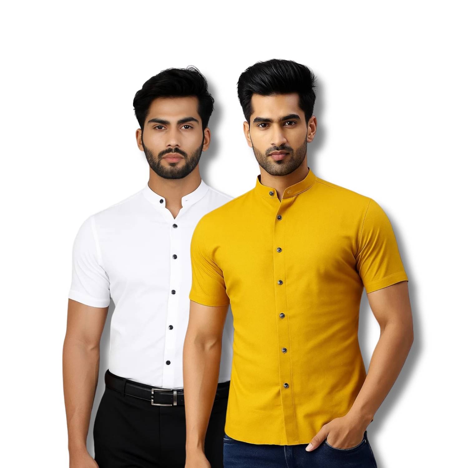     			GOD HEART Cotton Blend Regular Fit Solids Half Sleeves Men's Casual Shirt - White ( Pack of 2 )