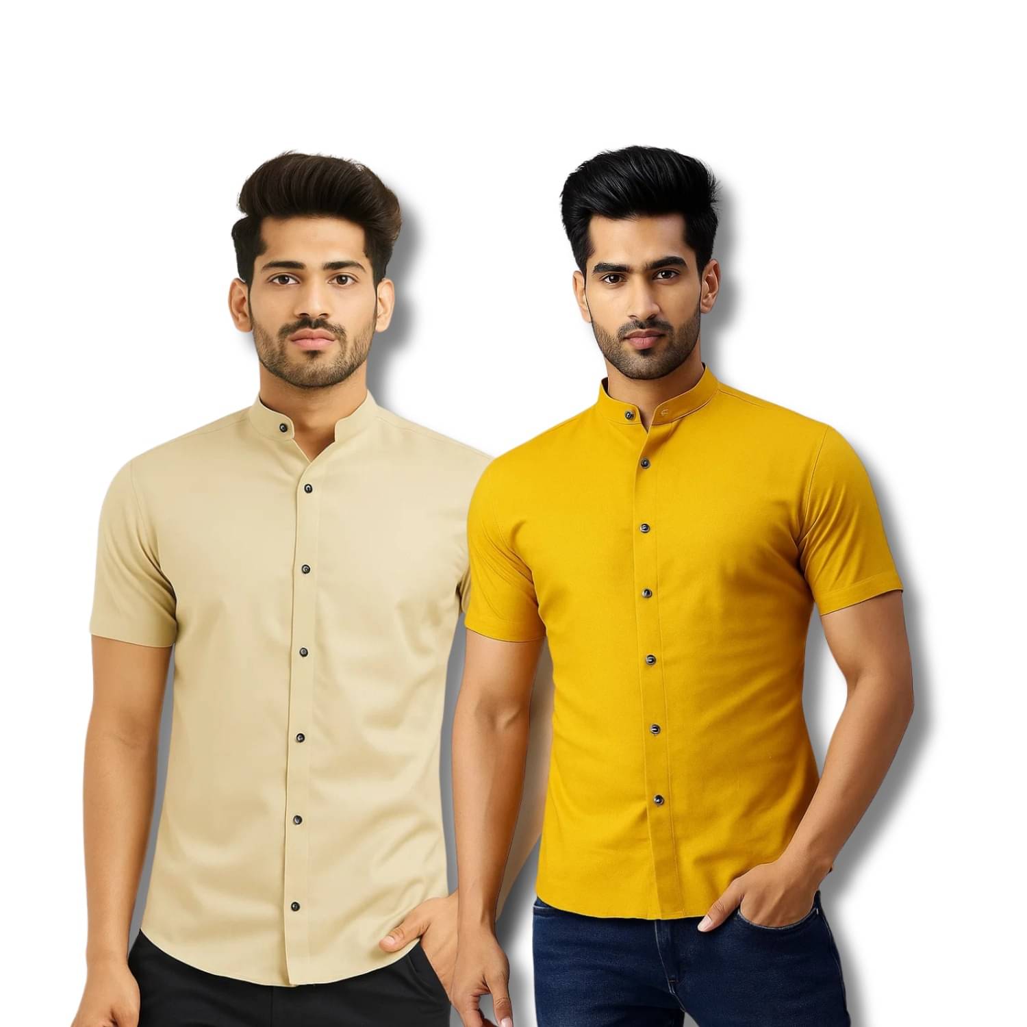     			GOD HEART Cotton Blend Regular Fit Solids Half Sleeves Men's Casual Shirt - Beige ( Pack of 2 )