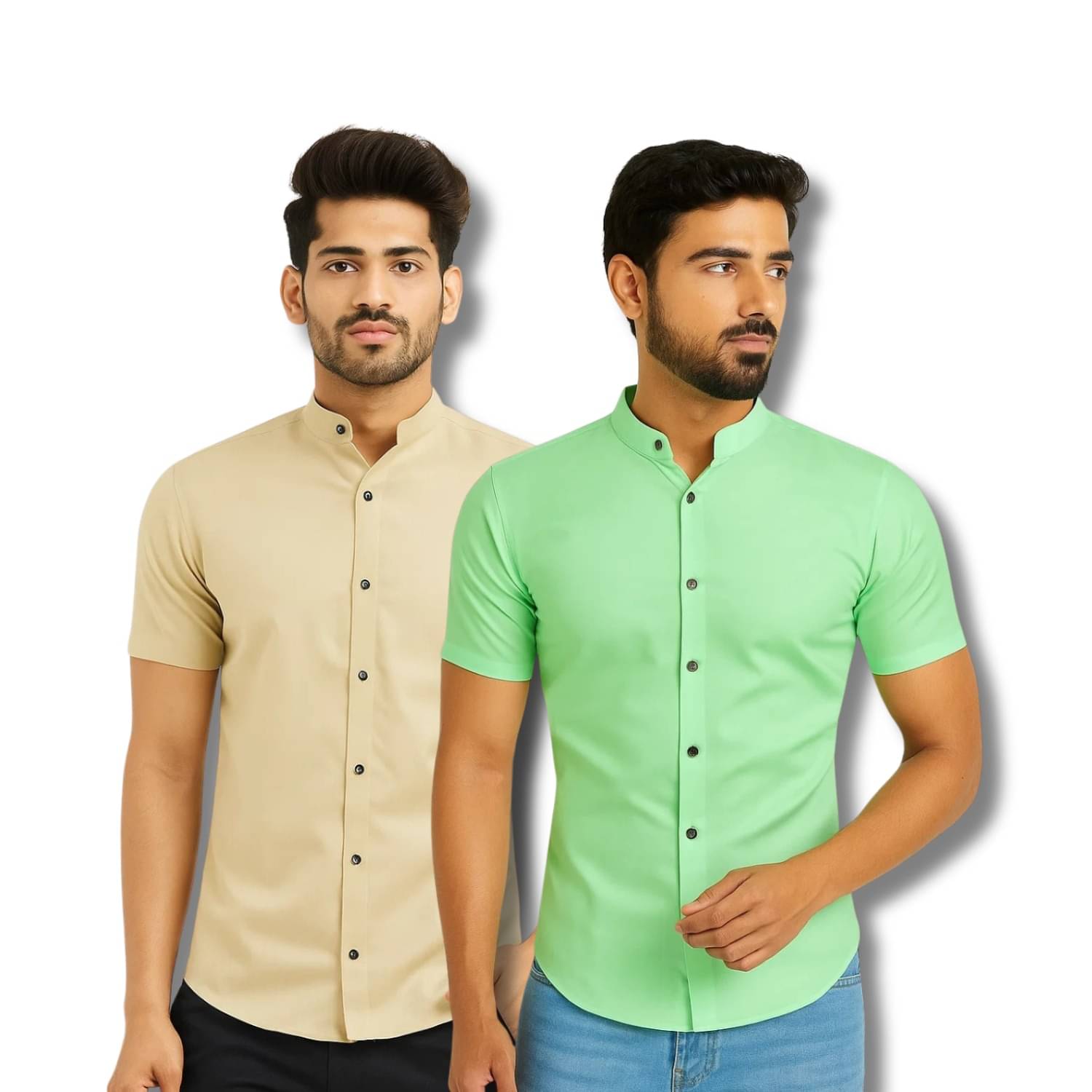 GOD HEART Cotton Blend Regular Fit Solids Half Sleeves Men's Casual Shirt - Beige ( Pack of 2 ) GOD HEART Cotton Blend Regular Fit Solids Half Sleeves Men's Casual Shirt - Beige ( Pack of 2 )