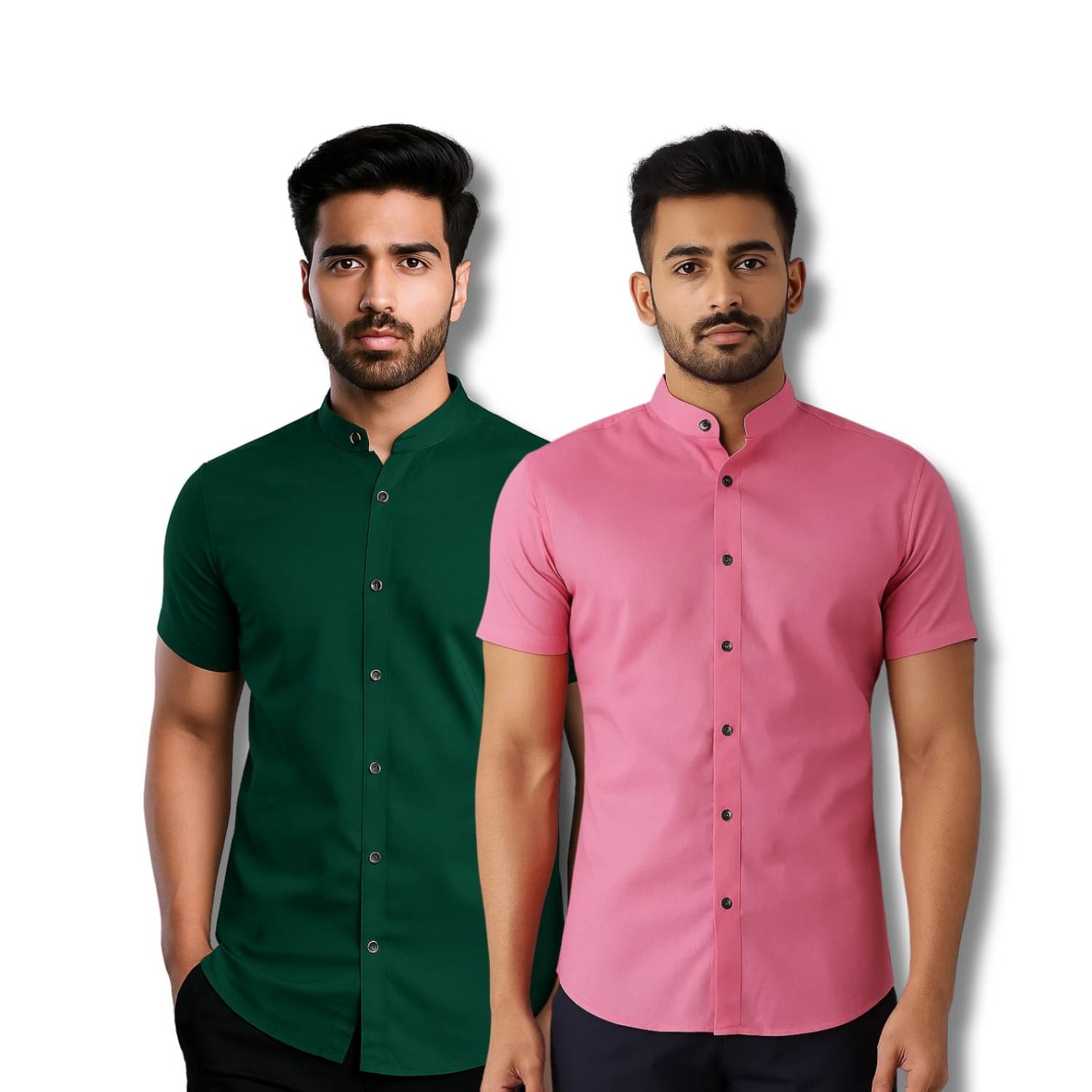 GOD HEART Cotton Blend Regular Fit Solids Half Sleeves Men's Casual Shirt - Green ( Pack of 2 )     			GOD HEART Cotton Blend Regular Fit Solids Half Sleeves Men's Casual Shirt - Green ( Pack of 2 )
