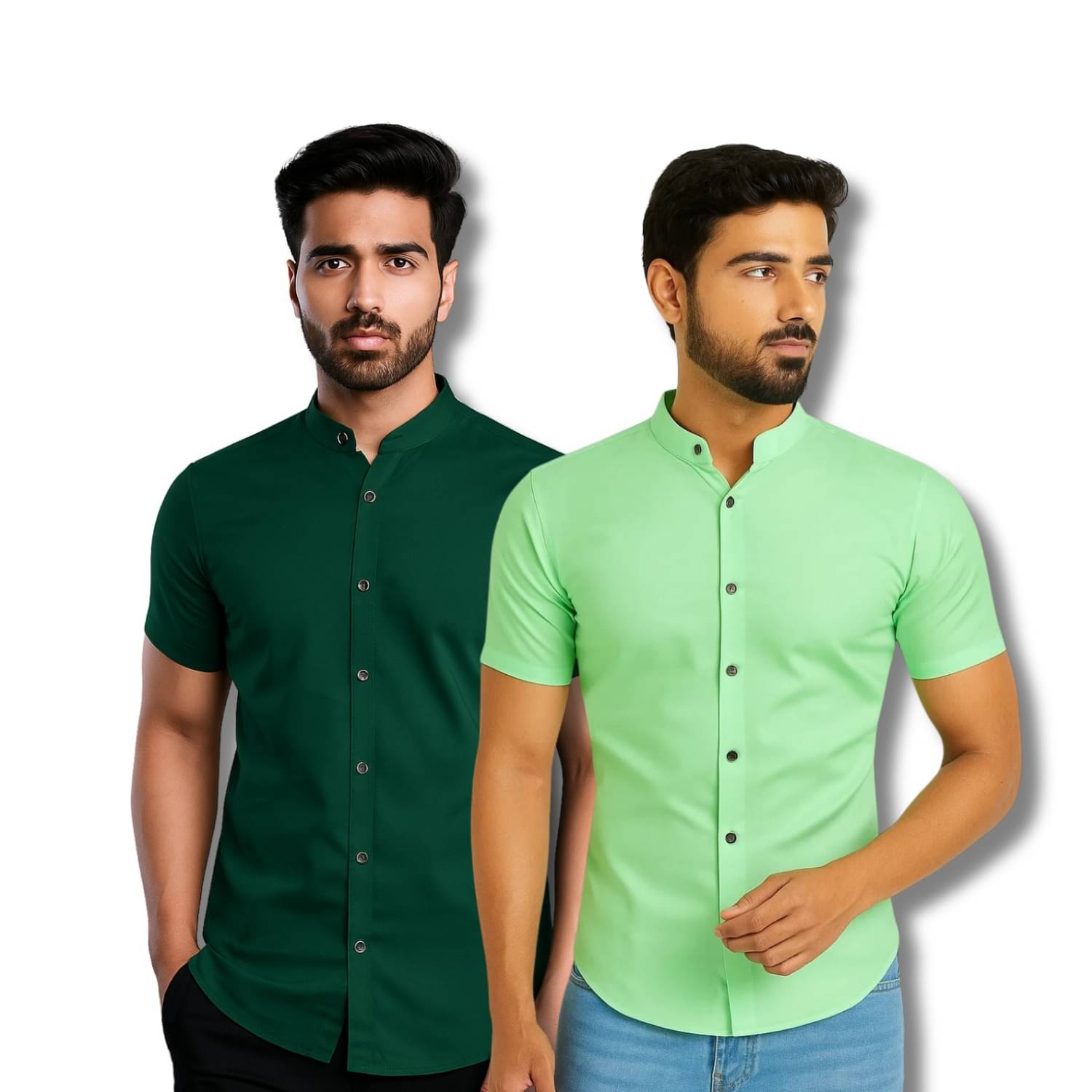 GOD HEART Cotton Blend Regular Fit Solids Half Sleeves Men's Casual Shirt - Green ( Pack of 2 ) GOD HEART Cotton Blend Regular Fit Solids Half Sleeves Men's Casual Shirt - Green ( Pack of 2 )