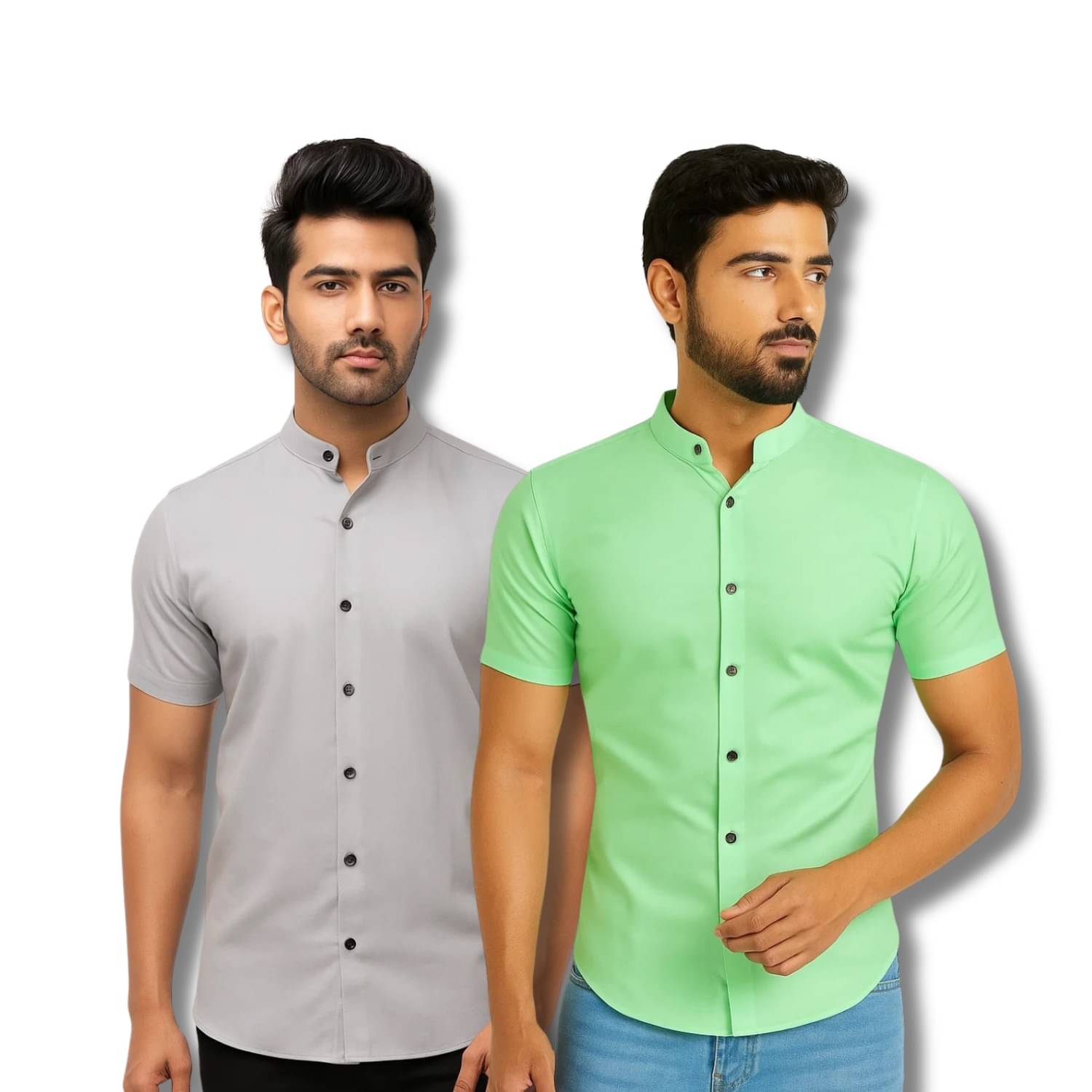     			GOD HEART Cotton Blend Regular Fit Solids Half Sleeves Men's Casual Shirt - Grey ( Pack of 2 )
