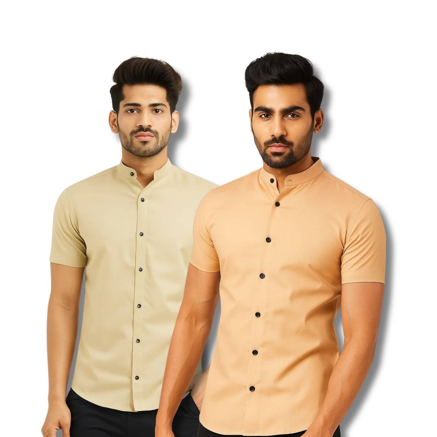 GOD HEART Cotton Blend Regular Fit Solids Half Sleeves Men's Casual Shirt - Beige ( Pack of 2 )     			GOD HEART Cotton Blend Regular Fit Solids Half Sleeves Men's Casual Shirt - Beige ( Pack of 2 )