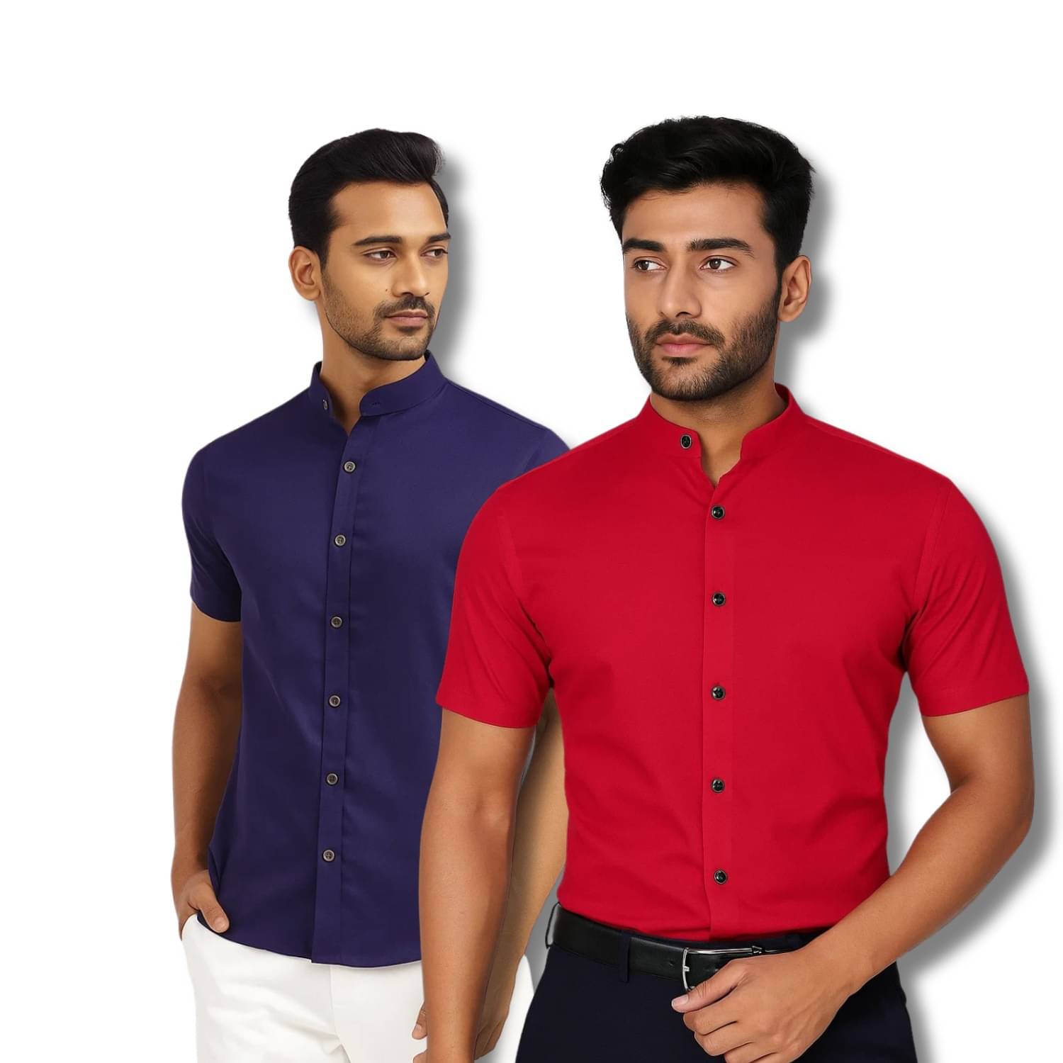 GOD HEART Cotton Blend Regular Fit Solids Half Sleeves Men's Casual Shirt - Navy ( Pack of 2 )     			GOD HEART Cotton Blend Regular Fit Solids Half Sleeves Men's Casual Shirt - Navy ( Pack of 2 )