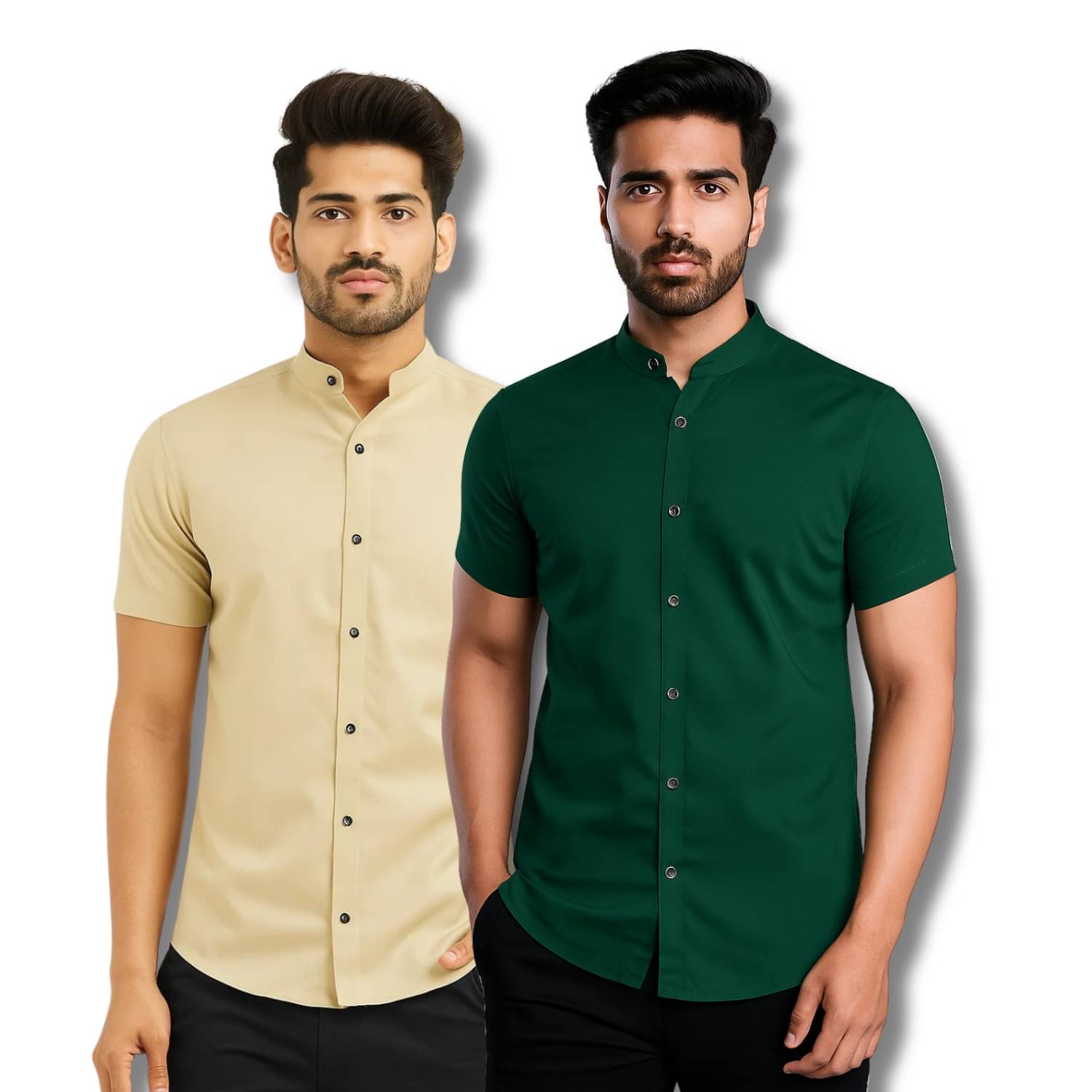 GOD HEART Cotton Blend Regular Fit Solids Half Sleeves Men's Casual Shirt - Beige ( Pack of 2 ) GOD HEART Cotton Blend Regular Fit Solids Half Sleeves Men's Casual Shirt - Beige ( Pack of 2 )