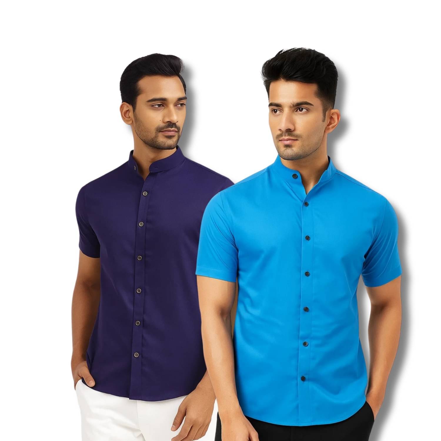 GOD HEART Cotton Blend Regular Fit Solids Half Sleeves Men's Casual Shirt - Navy ( Pack of 2 ) GOD HEART Cotton Blend Regular Fit Solids Half Sleeves Men's Casual Shirt - Navy ( Pack of 2 )