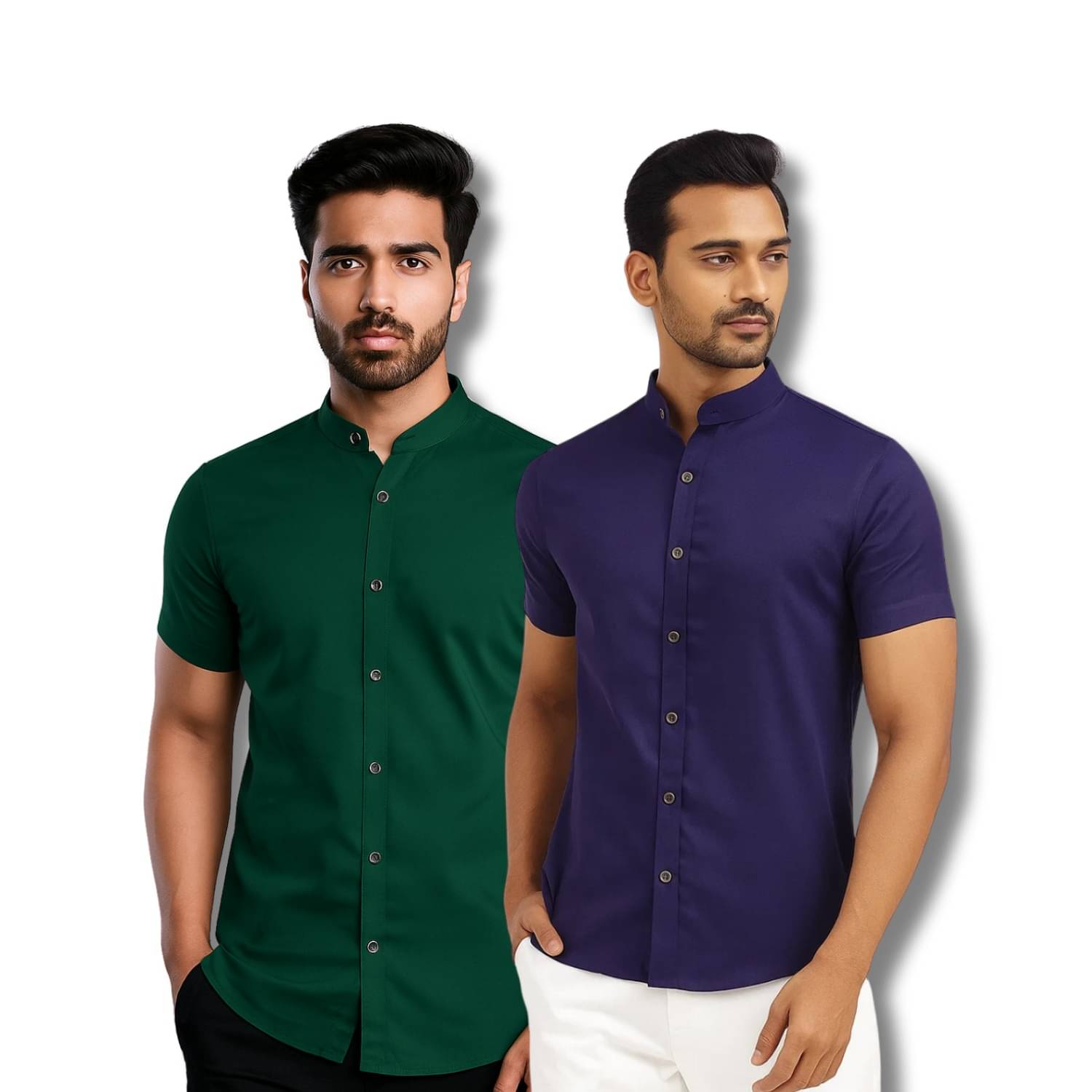     			GOD HEART Cotton Blend Regular Fit Solids Half Sleeves Men's Casual Shirt - Green ( Pack of 2 )