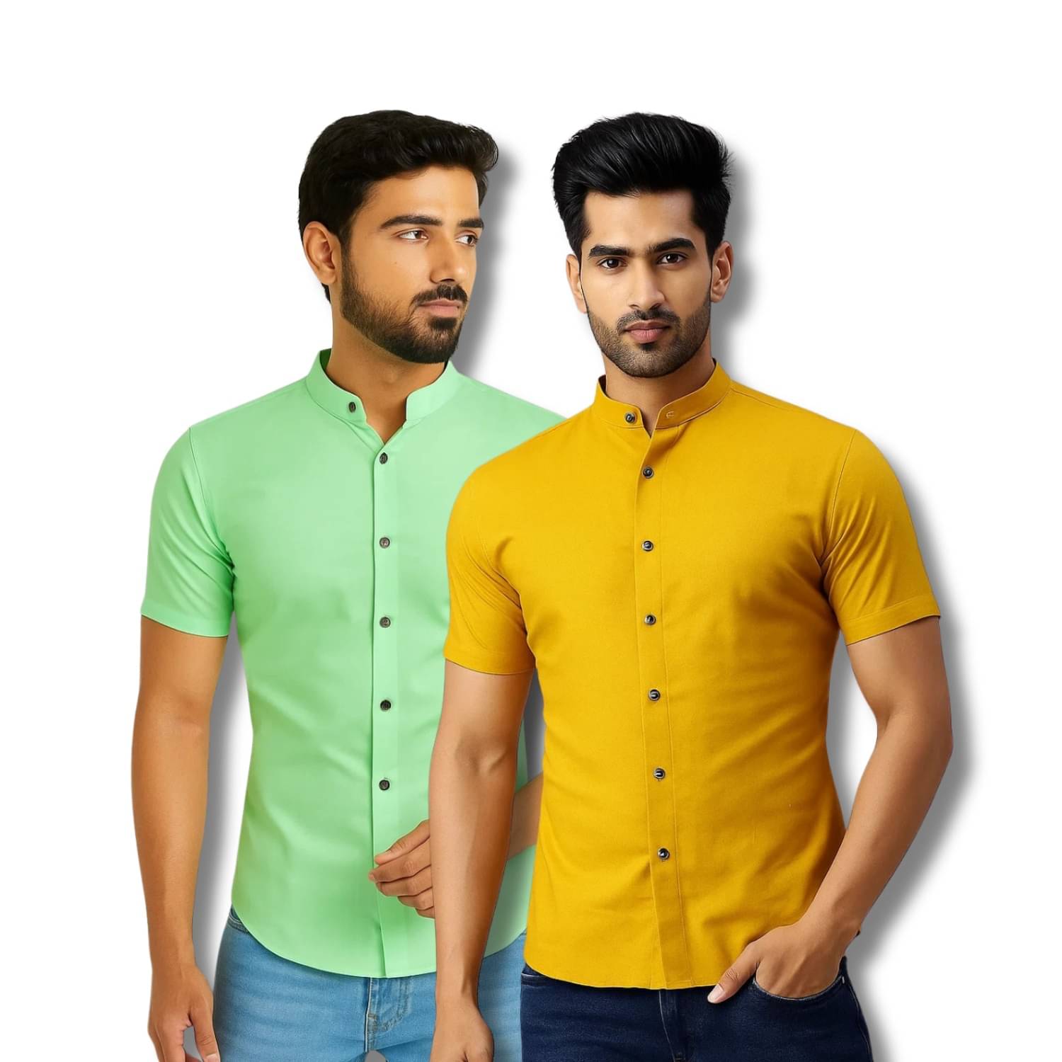 GOD HEART Cotton Blend Regular Fit Solids Half Sleeves Men's Casual Shirt - Lime Green ( Pack of 2 )     			GOD HEART Cotton Blend Regular Fit Solids Half Sleeves Men's Casual Shirt - Lime Green ( Pack of 2 )