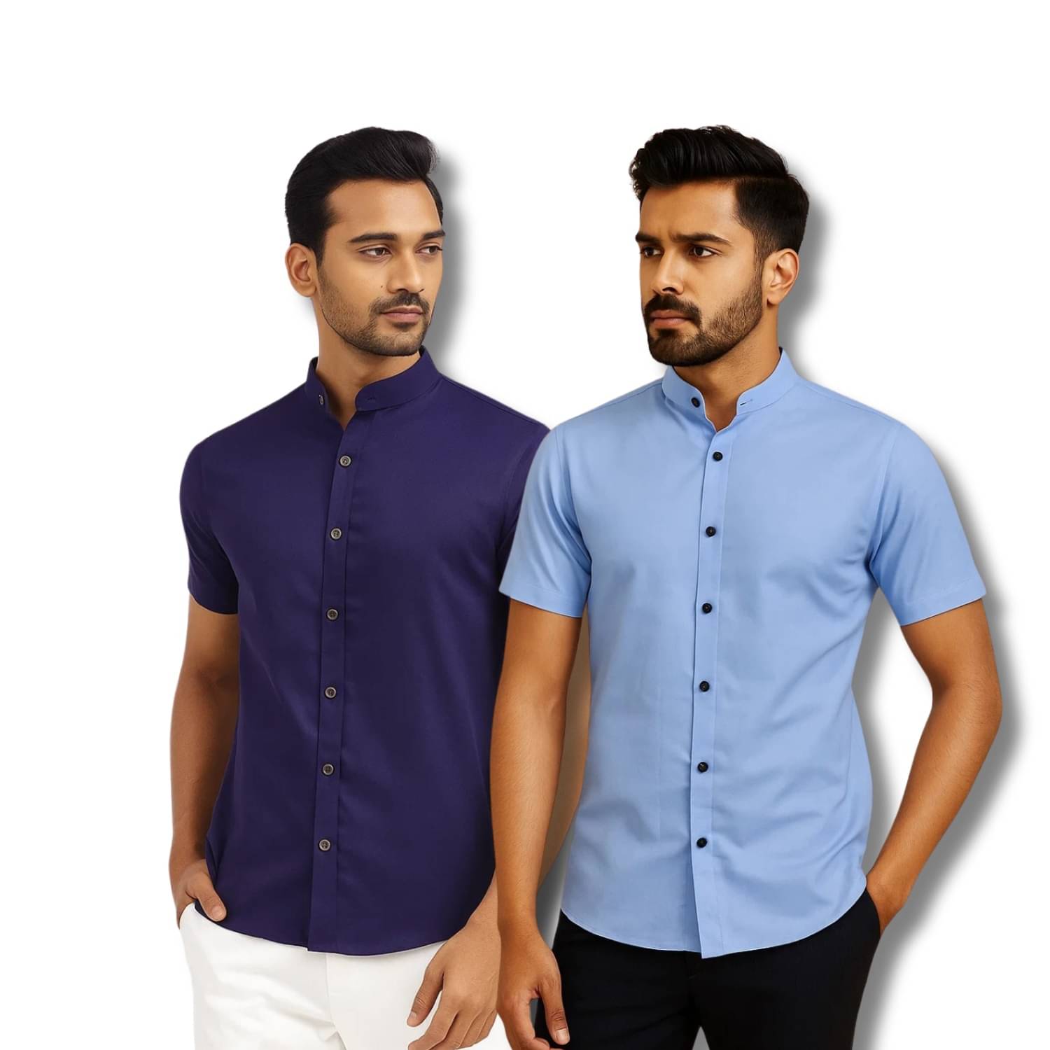 GOD HEART Cotton Blend Regular Fit Solids Half Sleeves Men's Casual Shirt - Navy ( Pack of 2 )     			GOD HEART Cotton Blend Regular Fit Solids Half Sleeves Men's Casual Shirt - Navy ( Pack of 2 )