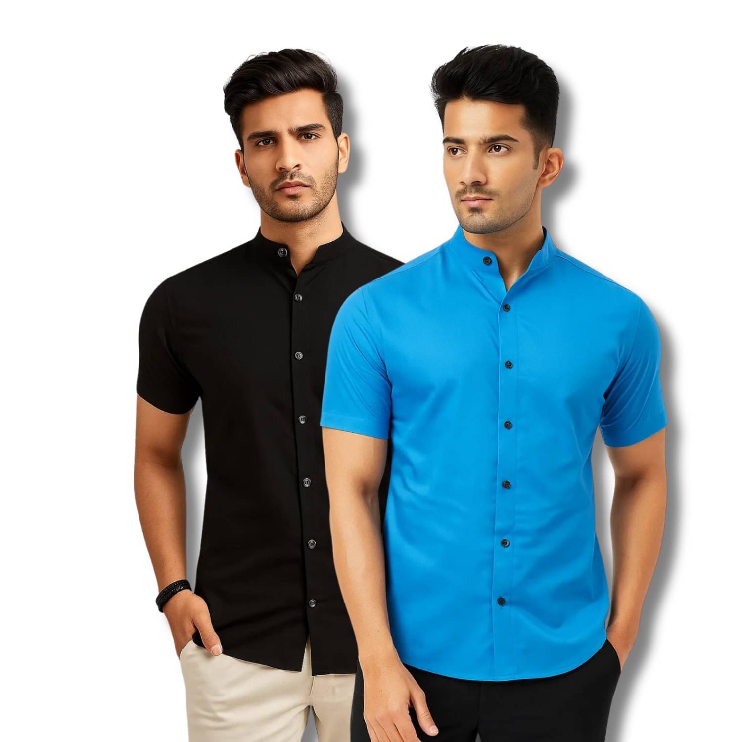 GOD HEART Cotton Blend Regular Fit Solids Half Sleeves Men's Casual Shirt - Black ( Pack of 2 )     			GOD HEART Cotton Blend Regular Fit Solids Half Sleeves Men's Casual Shirt - Black ( Pack of 2 )