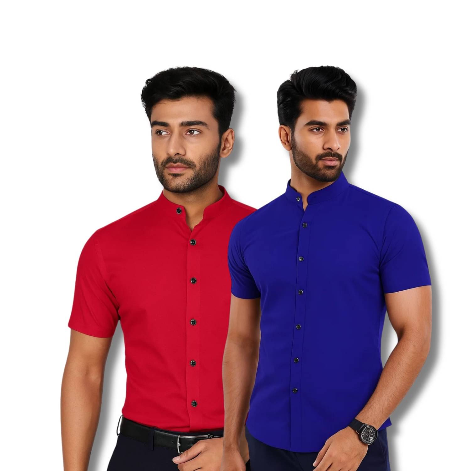 GOD HEART Cotton Blend Regular Fit Solids Half Sleeves Men's Casual Shirt - Red ( Pack of 2 )     			GOD HEART Cotton Blend Regular Fit Solids Half Sleeves Men's Casual Shirt - Red ( Pack of 2 )