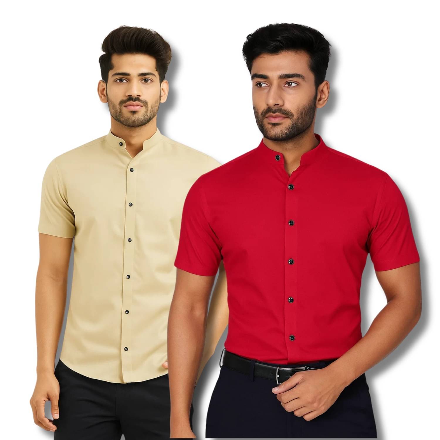 GOD HEART Cotton Blend Regular Fit Solids Half Sleeves Men's Casual Shirt - Beige ( Pack of 2 ) GOD HEART Cotton Blend Regular Fit Solids Half Sleeves Men's Casual Shirt - Beige ( Pack of 2 )