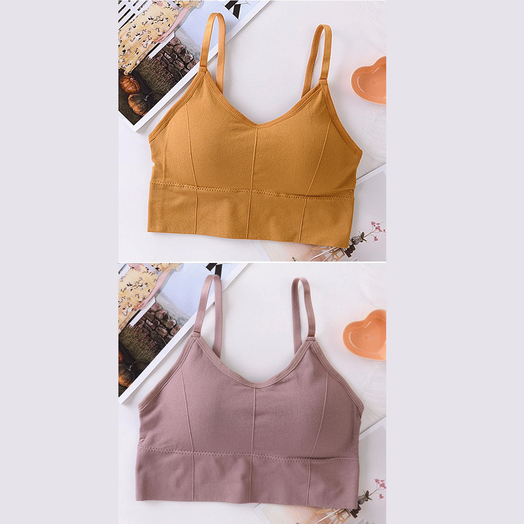     			HANGERON Pack of 2 Cotton Blend Lightly Padded Sports Bra For Women ( Orange,Brown )