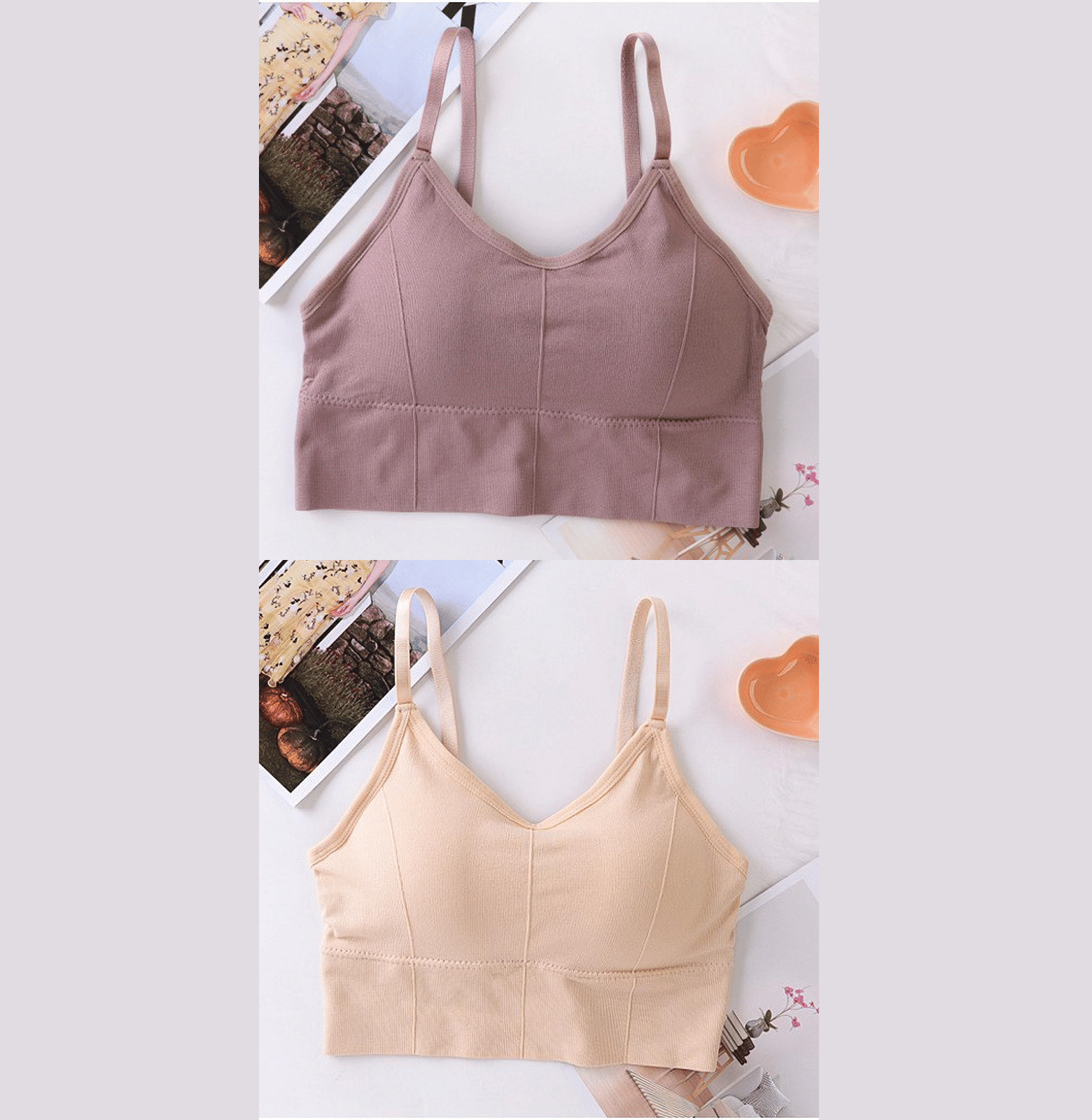     			HANGERON Pack of 2 Cotton Blend Lightly Padded Sports Bra For Women ( Brown,Beige )