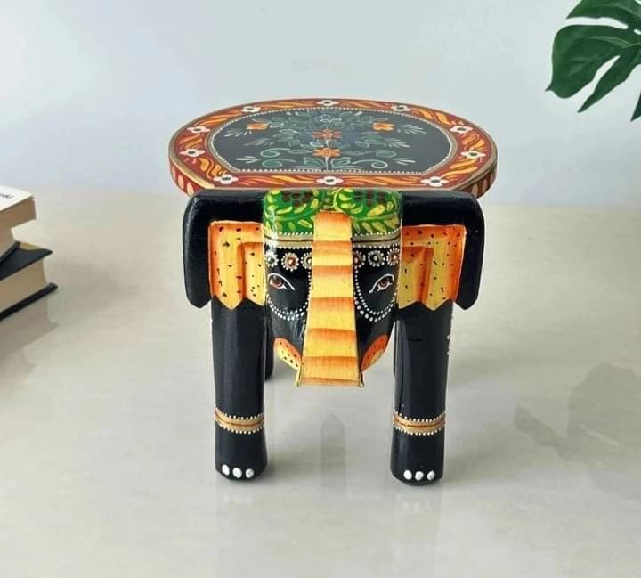 Handcrafted Rajasthani Elephant Design Wooden Stool / Side Table Handcrafted Rajasthani Elephant Design Wooden Stool / Side Table