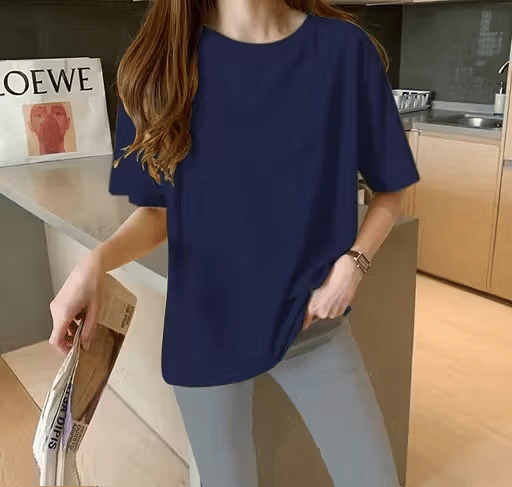 INFIRAX Women Cotton Regular Fit Round Neck T-Shirt ( Navy Blue ) INFIRAX Women Cotton Regular Fit Round Neck T-Shirt ( Navy Blue )
