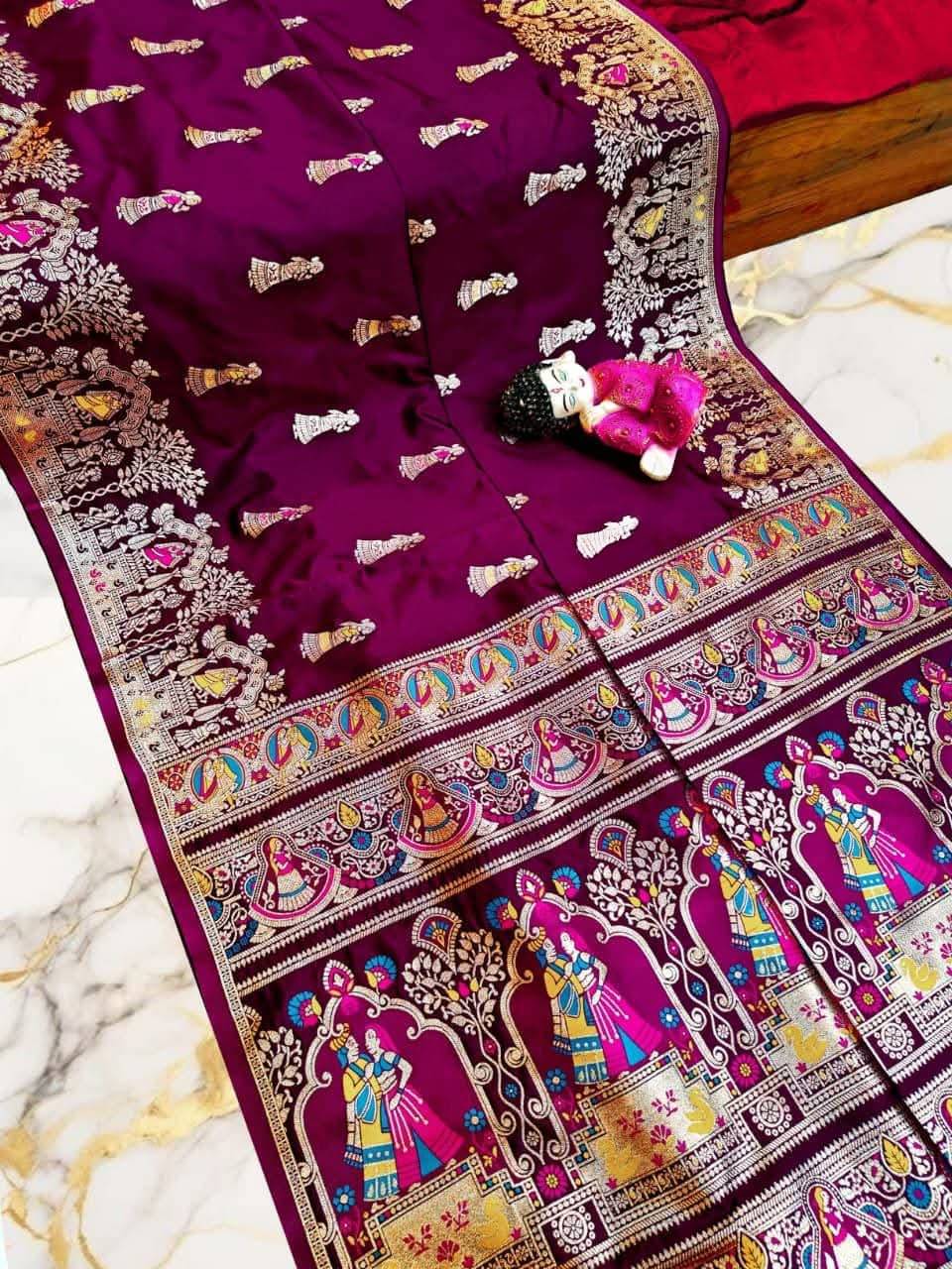 ISARA Art Silk Solid Baluchari Saree With Unstitched Blouse Piece ( Magenta ) ISARA Art Silk Solid Baluchari Saree With Unstitched Blouse Piece ( Magenta )