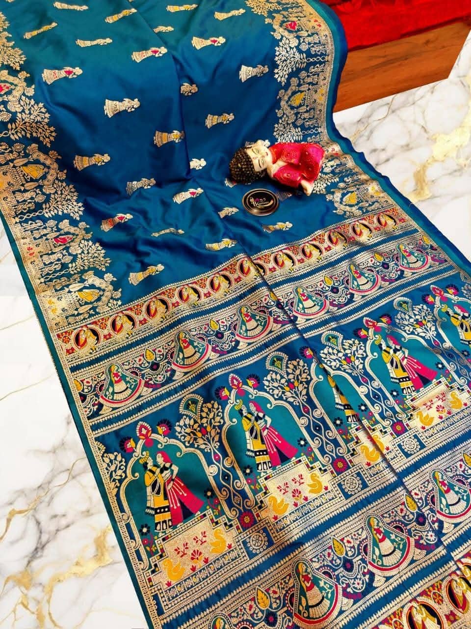 ISARA Art Silk Solid Baluchari Saree With Unstitched Blouse Piece ( Rama ) - Sarees | Buy online on ZillyBuy