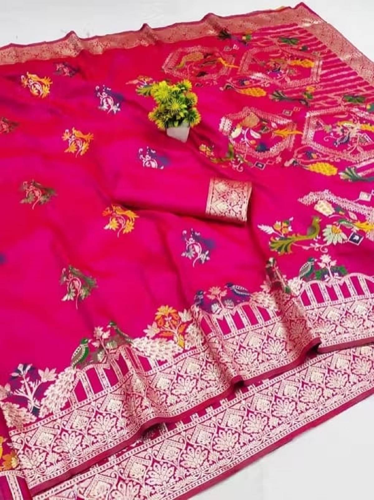 Indesa Art Silk Self Design Banarasi saree With Unstitched Blouse Piece ( Pink ) Indesa Art Silk Self Design Banarasi saree With Unstitched Blouse Piece ( Pink )