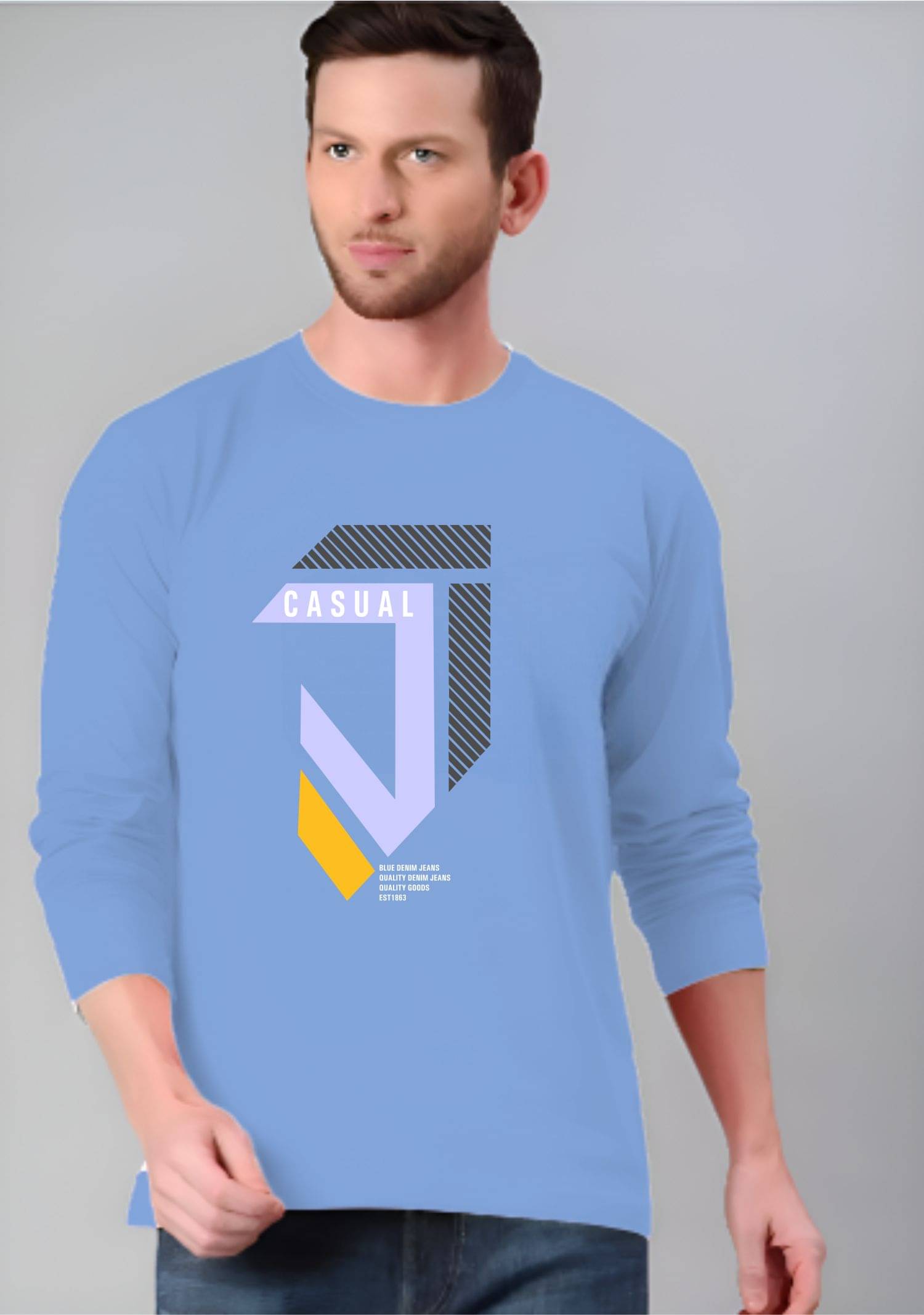 Japna Men Cotton Regular Fit Printed T-Shirt ( Sky Blue ) Japna Men Cotton Regular Fit Printed T-Shirt ( Sky Blue )