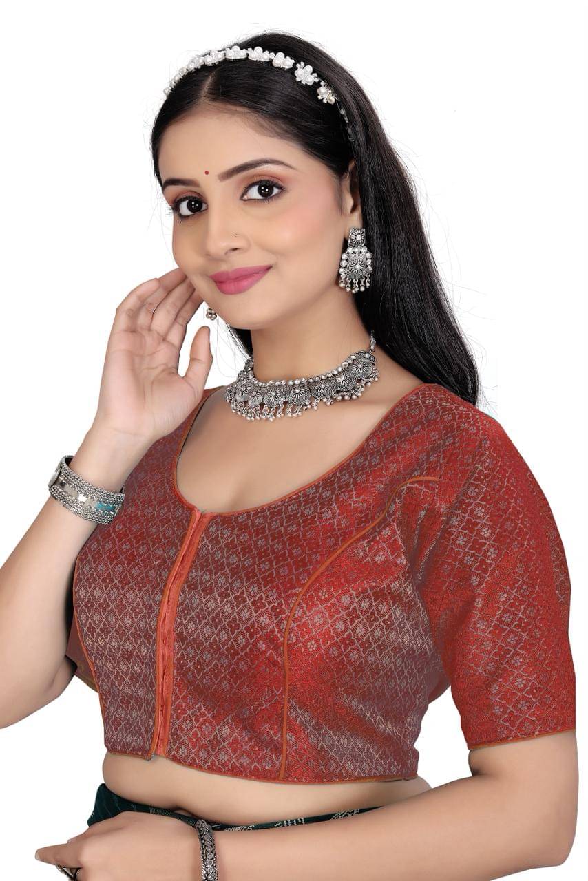 KALAVATI FASHION Brocade Readymade with Pad Round Neck Women's Blouse ( Maroon ) KALAVATI FASHION Brocade Readymade with Pad Round Neck Women's Blouse ( Maroon )