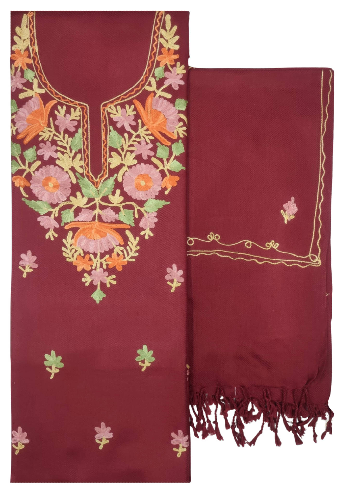 KASHMIRI Women Woollen Unstitched Dress Material ( Maroon ) KASHMIRI Women Woollen Unstitched Dress Material ( Maroon )