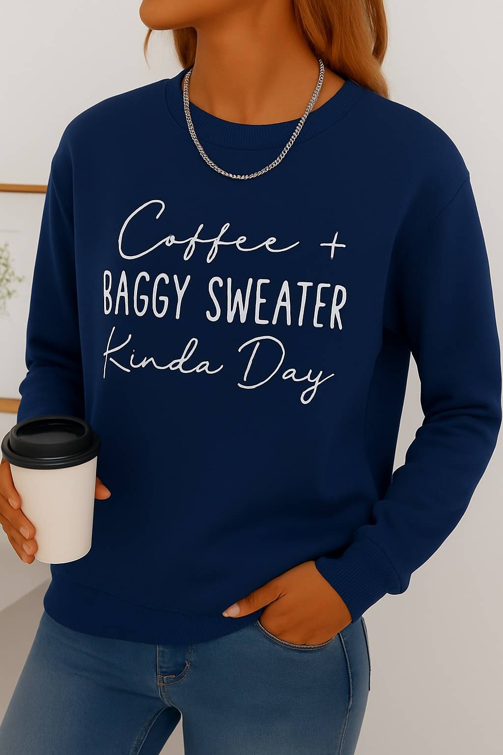     			Kashian Women Fleece Round Neck Sweatshirt For Light Winters ( Blue )