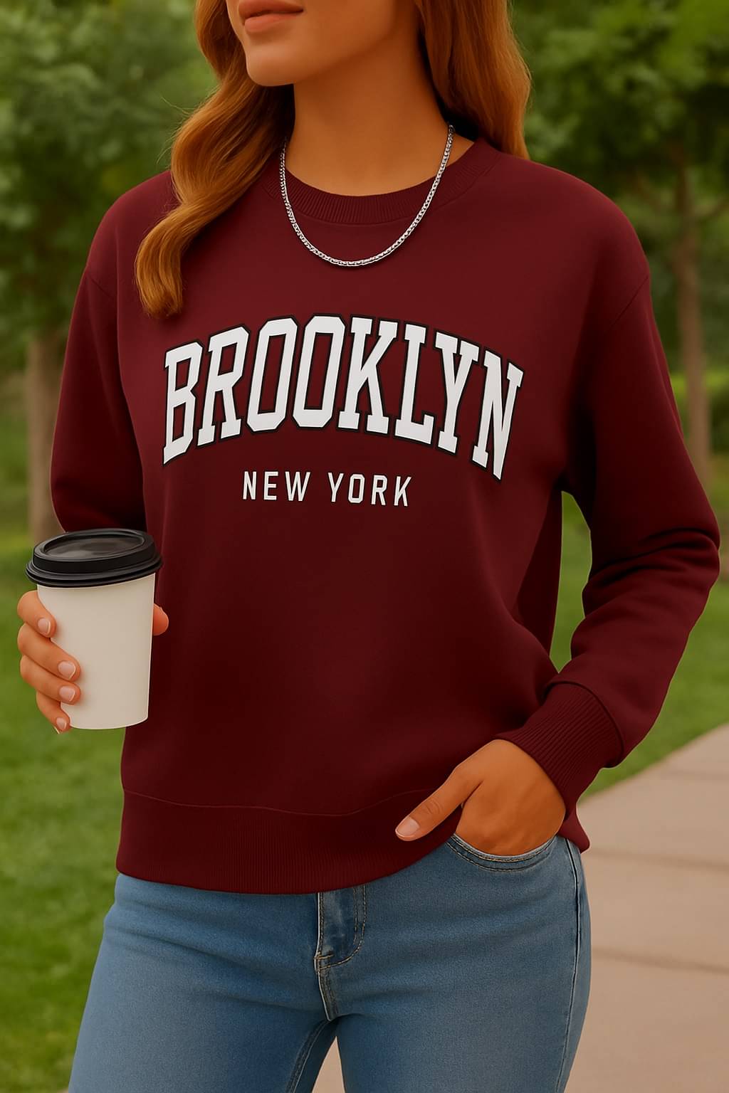     			Kashian Women Fleece Round Neck Sweatshirt For Light Winters ( Maroon )